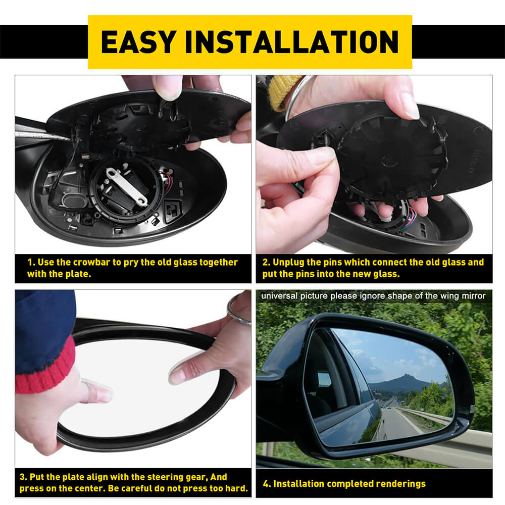 Heated Side Mirror Glass for Audi A3 A4 A5 S4 S5 - Left & Right Replacement - Defrosting Rearview Mirror for Winter Driving Safety
