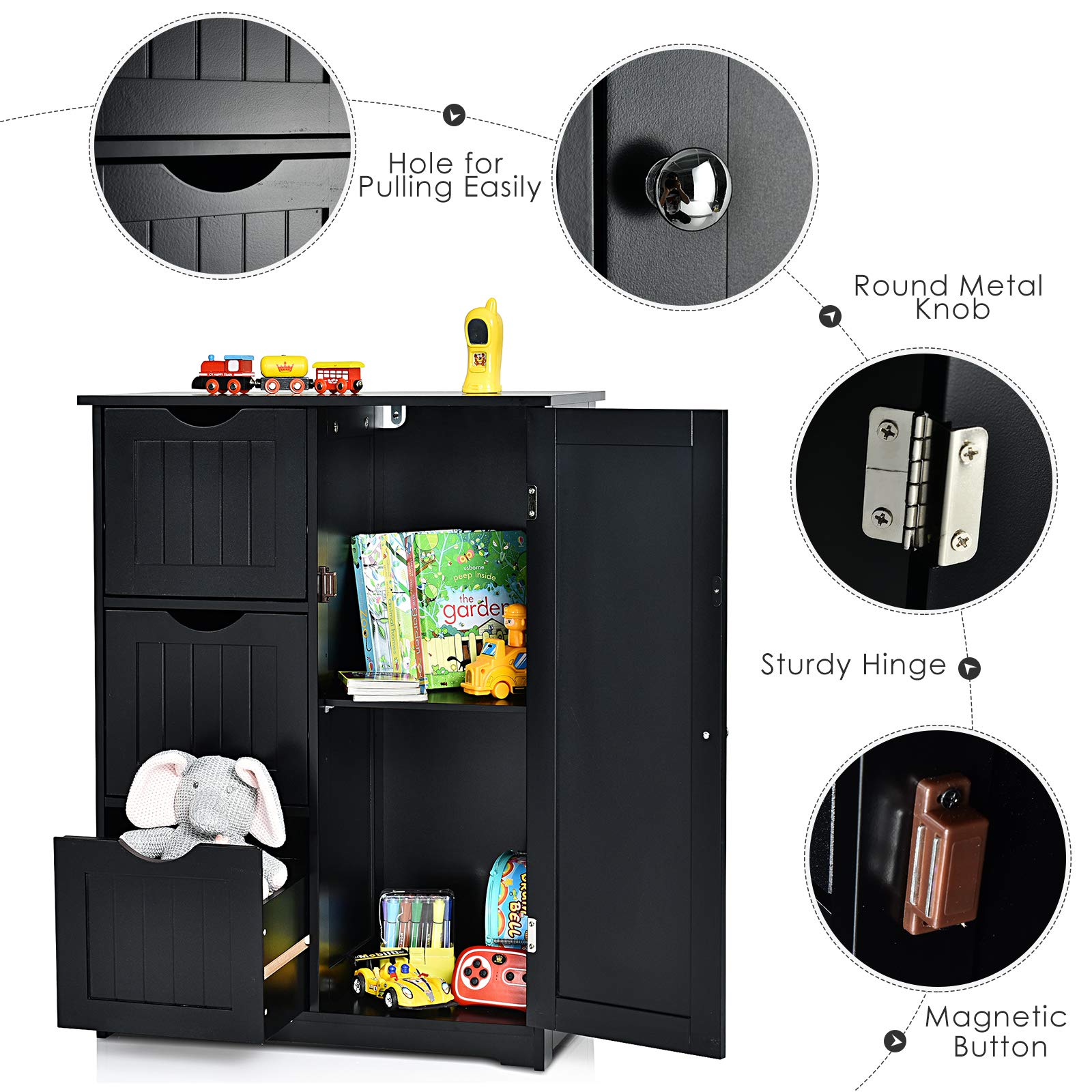 Giantex Wooden Bathroom Storage Cabinet with 1 Door & 3 Drawers - Freestanding Floor Cabinet for Bathroom, Entryway, or Bedroom - Space Saving Organizer for Towels, Toiletries & Home Essentials