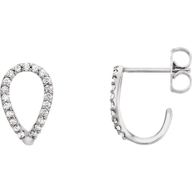 14K Gold 0.20CTW Diamond Geometric J Hoop Earrings for Women - Elegant Dangle Earrings for Party, Wedding & Everyday Wear