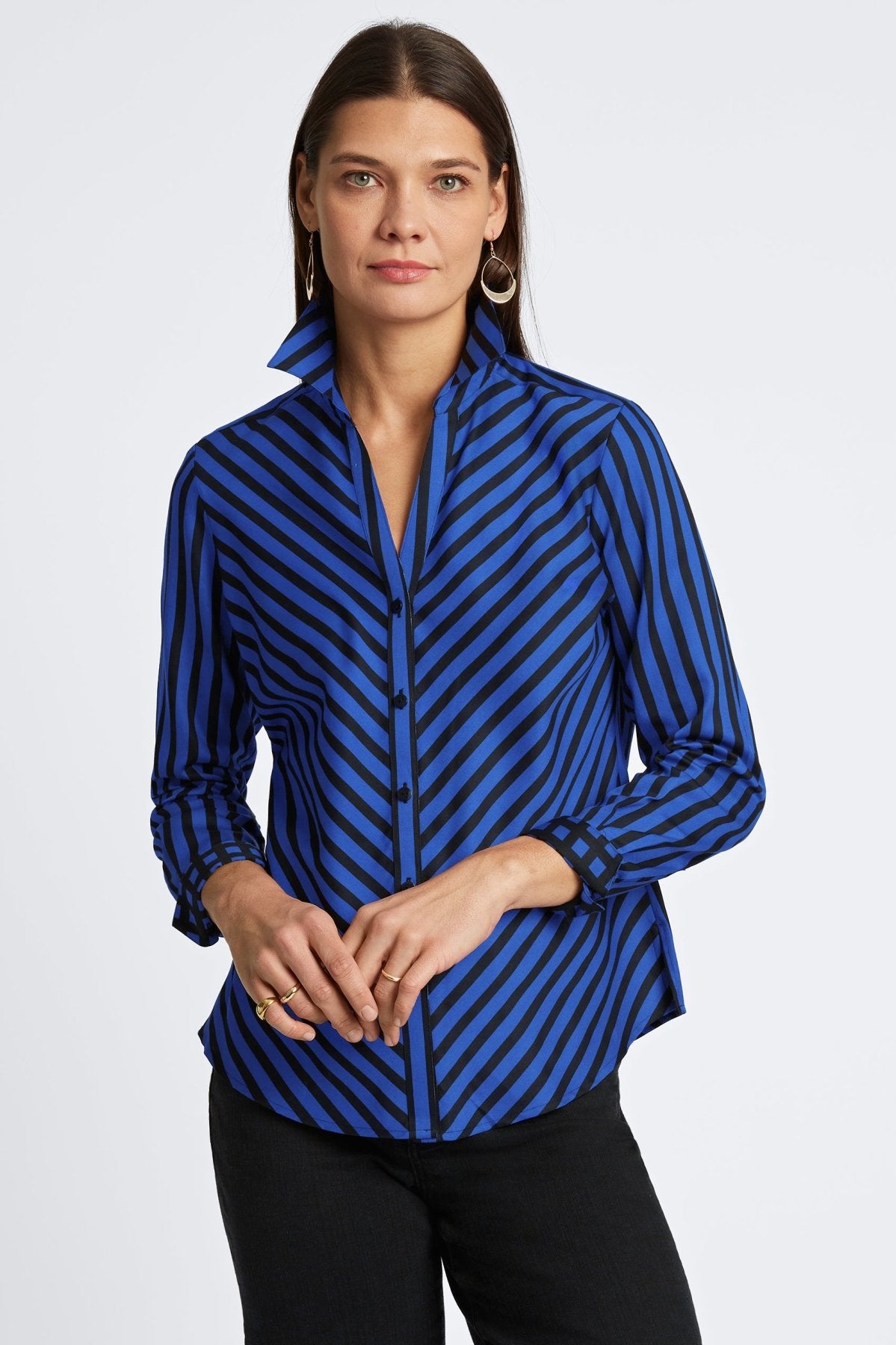 Mary Stripe & Gingham Long Sleeve Shirt for Women - Casual Button Down Oxford Shirt - Perfect for Office, Date Night & Fall Layering
