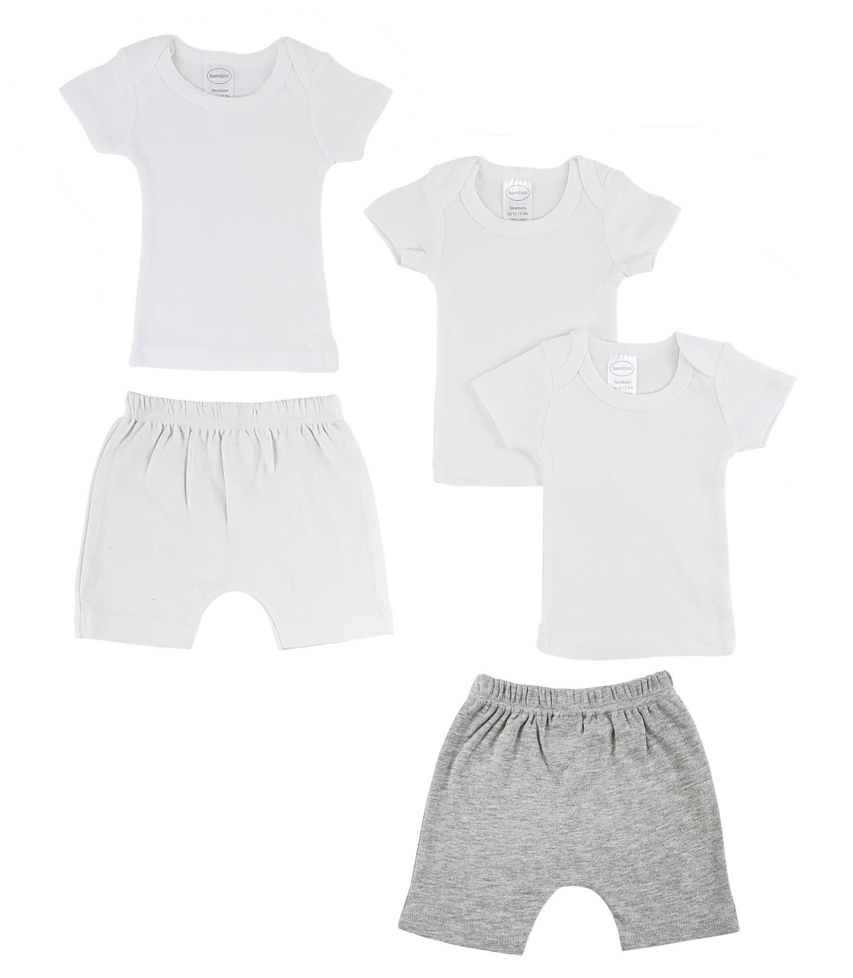 Bambini Baby Boys' Cotton T-Shirt & Shorts Set - Large Size White/Grey - Perfect for Playtime & Casual Outings