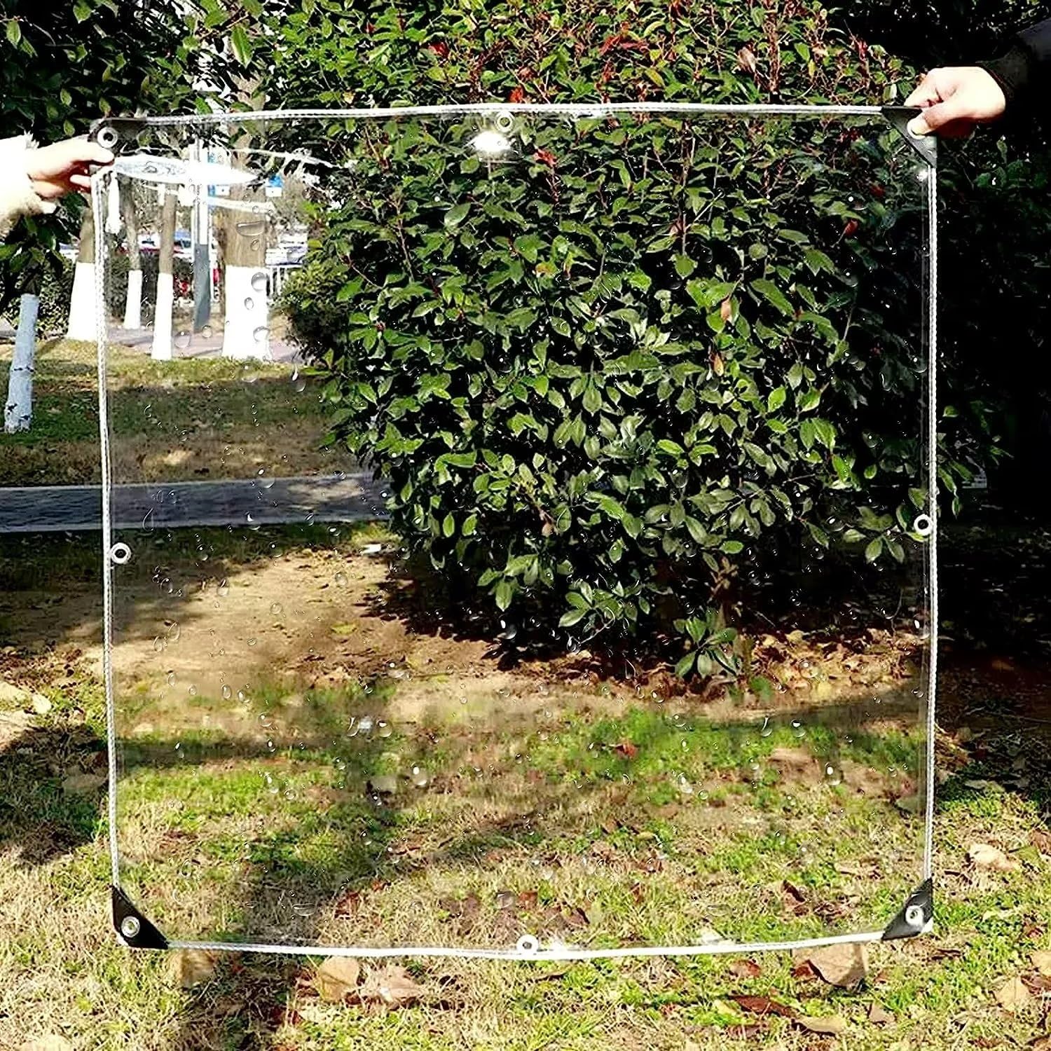 8' x 20' Heavy Duty Clear PVC Vinyl Tarp - Waterproof Transparent Rain Cover with Reinforced Grommets - 14 Mil Thick for Outdoor Camping, Roof Protection, Construction, and Temporary Shelter