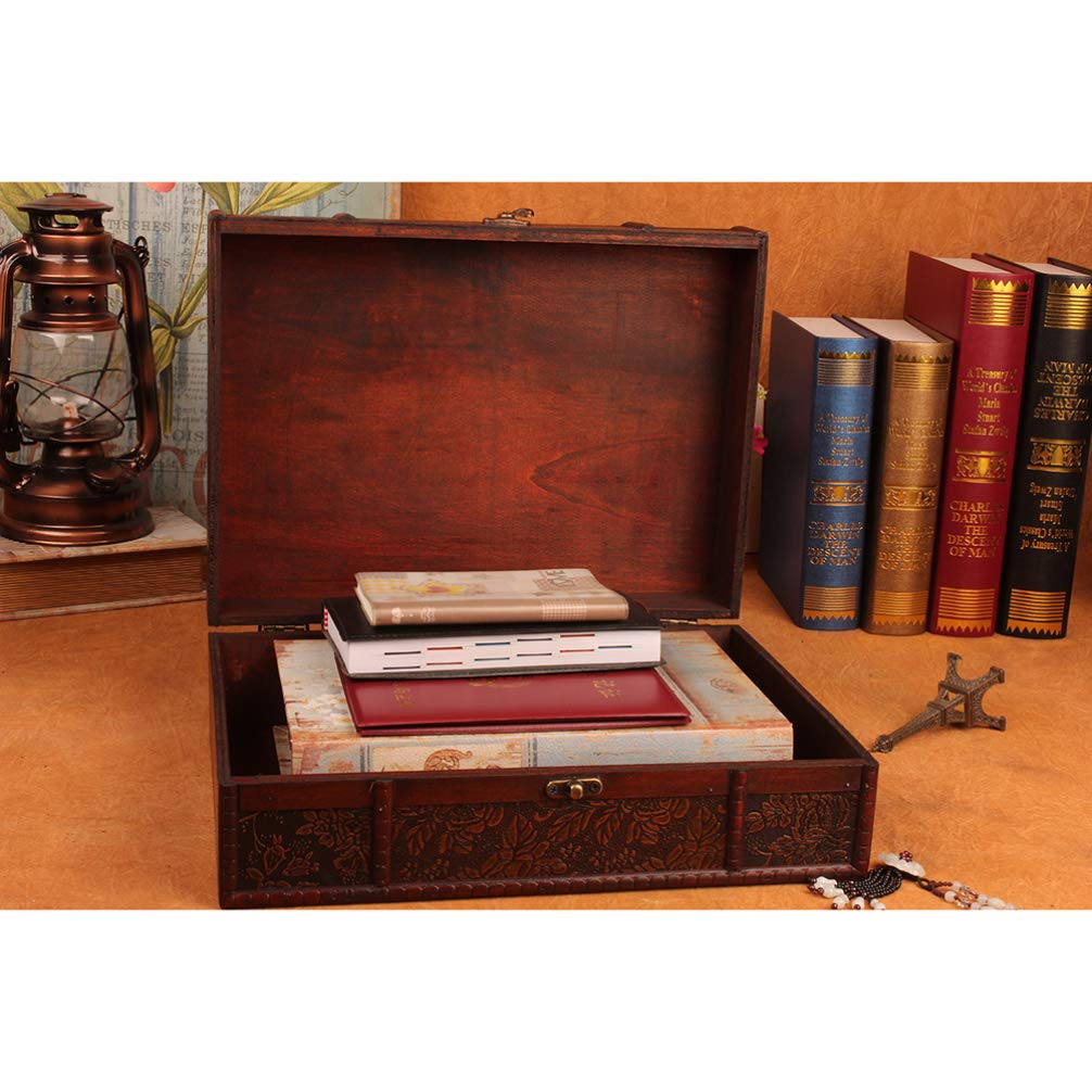 Cabilock Wooden Memory Box - Desktop Storage Organizer for Books, Jewelry & Documents - Decorative Treasure Box Without Lock (Lotus Design) - Perfect for Home Office, Gift Giving & Keepsake Storage