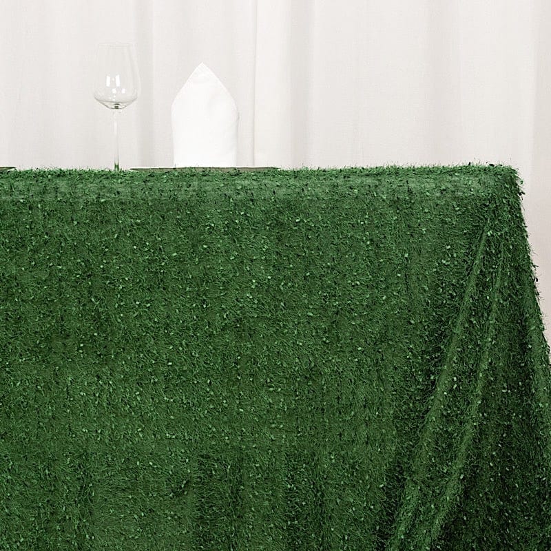 90x156 Inch Polyester Rectangular Tablecloth with Shaggy Fringe - Elegant Dining Table Cover for Weddings, Parties & Home Decor