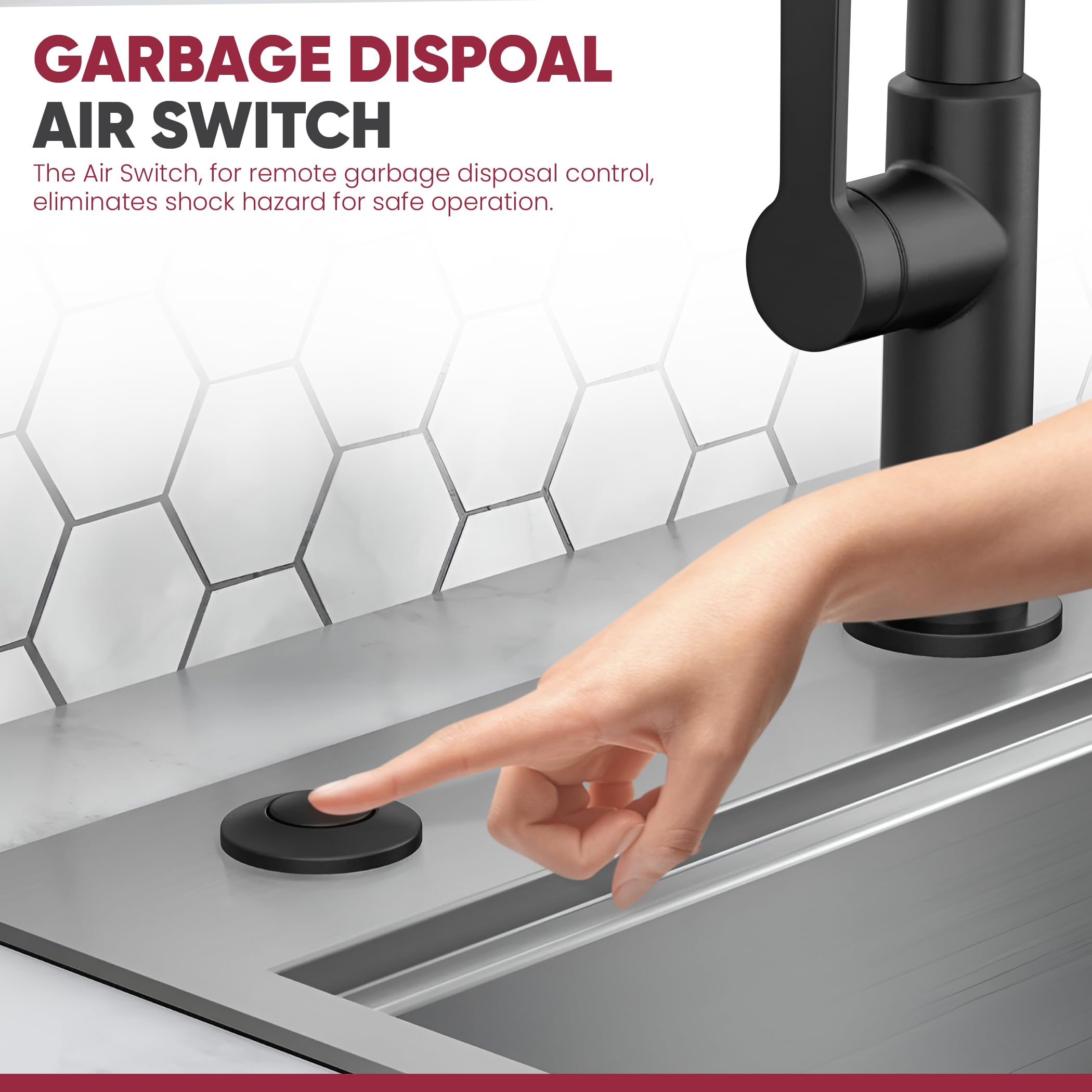 Westbrass ASB-B3-62 Matte Black Sink Top Waste Disposal Air Switch Trim with Flush Button - Replacement Part for Garbage Disposal Systems, Perfect for Kitchen Sink Upgrades and Bathroom Renovations