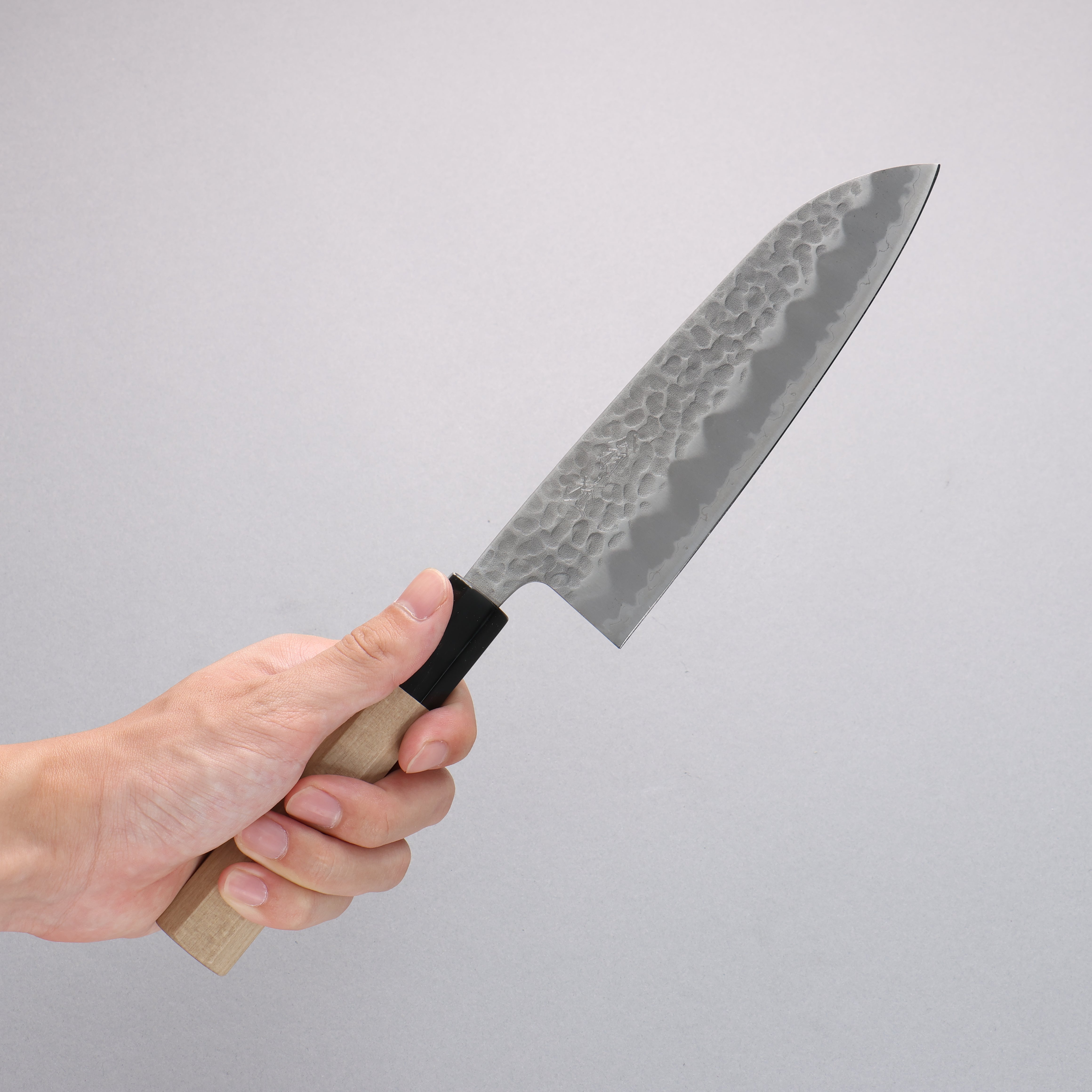 Premium OUL Blue Super Hammered Santoku Knife 165mm - Magnolia Wood Handle - Japanese Kitchen Knife for Slicing, Dicing & Chopping Vegetables, Meat & Fish - Perfect for Home Chefs & Professional Cooks