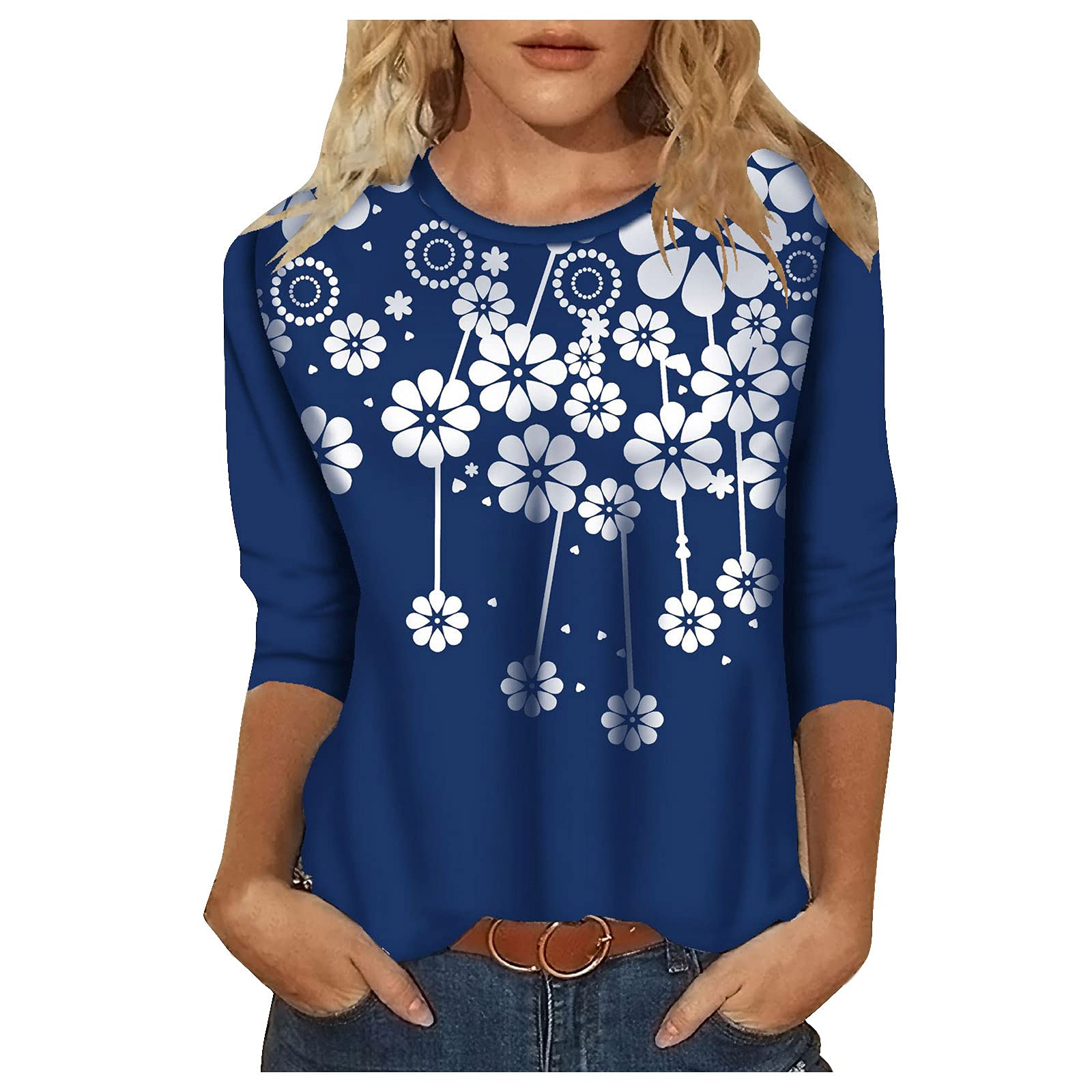 Women's Tie Dye Print 3/4 Sleeve T-Shirt - Summer Casual Short Sleeve Blouse - Trendy Novelty Top for Women | Perfect for Beach Outings, Music Festivals & Everyday Wear