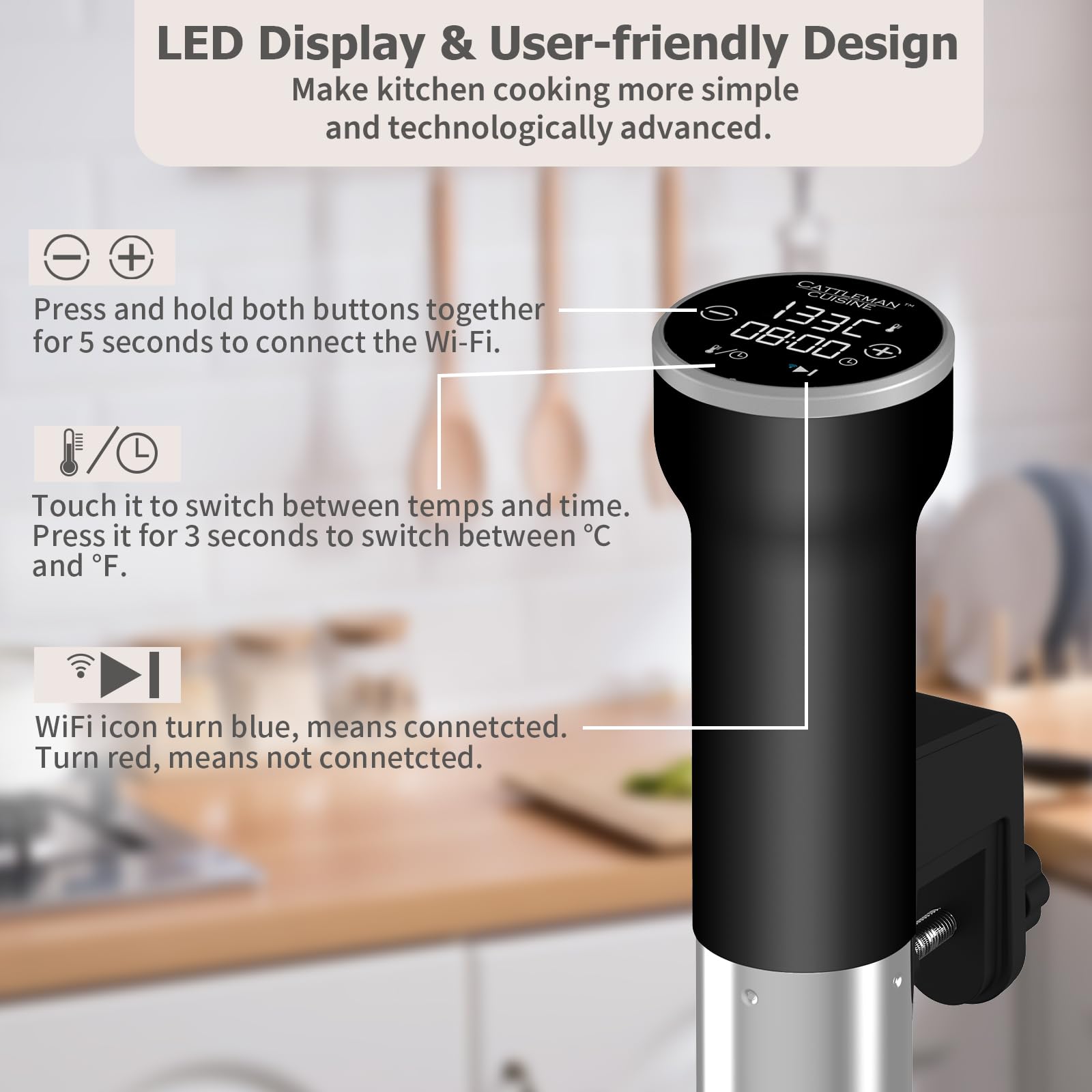 Precision Sous Vide Cooker 1000W - Immersion Circulator with Digital Timer & Temperature Control - Quiet Waterproof Sous Vide Machine for Steak, Chicken, Fish - Includes Free Cookbook - Perfect for Home Chefs & Professional Kitchens
