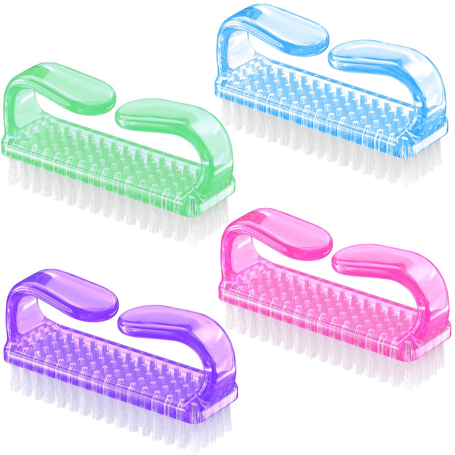 WATELL 4-Piece Nail Brush Set with Plastic Handle - Soft & Stiff Bristles for Hand & Foot Nail Cleaning - Easy Grip Scrub Brush for Manicure, Pedicure & Hygiene Care - Perfect for Home, Salon & Travel Use