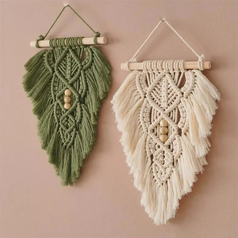 Handmade Willow Weave Macramé Leaf Wall Hanging Tapestry - Boho Home Decor for Living Room, Bedroom, Nursery & Dorm