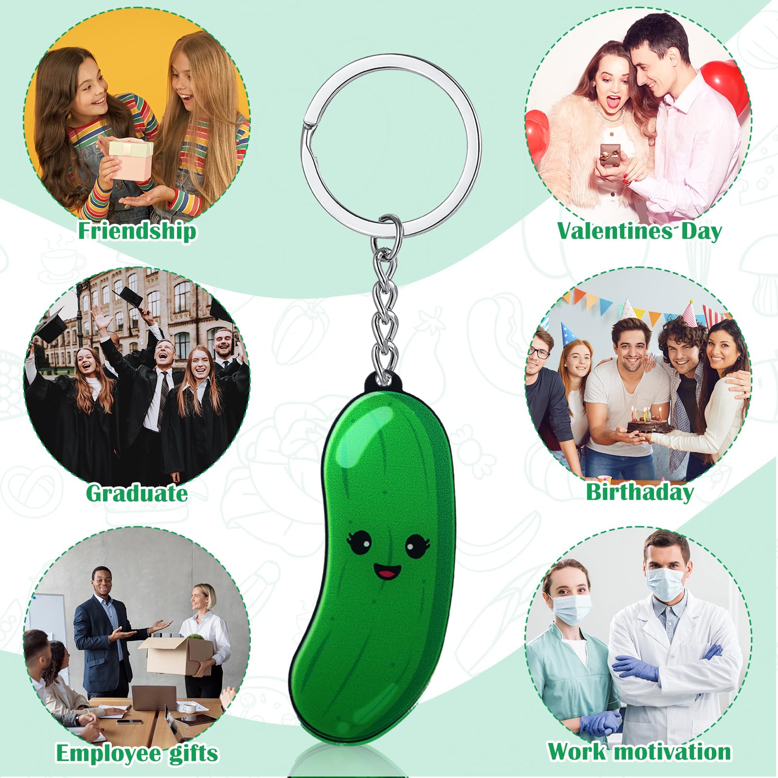 JaGely Inspirational Positive Cucumber Pickle Keychain - Funny Emotional Support Gift for Employees, Friends & Coworkers - Bulk Pack with Cards & Bags - Perfect for Office Gifts, Appreciation Awards & Stress Relief