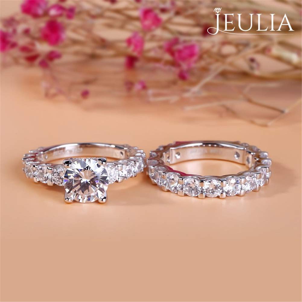 Jeulia 3.5 Carat Round Cut Sterling Silver Wedding Ring Set - White Diamond & Cubic Zirconia Engagement Ring for Women, Solitaire Bridal Jewelry Set - Perfect for Anniversary, Valentine’s Day Gift with Elegant Jewelry Box - Ideal for Proposals, Weddings, and Special Occasions