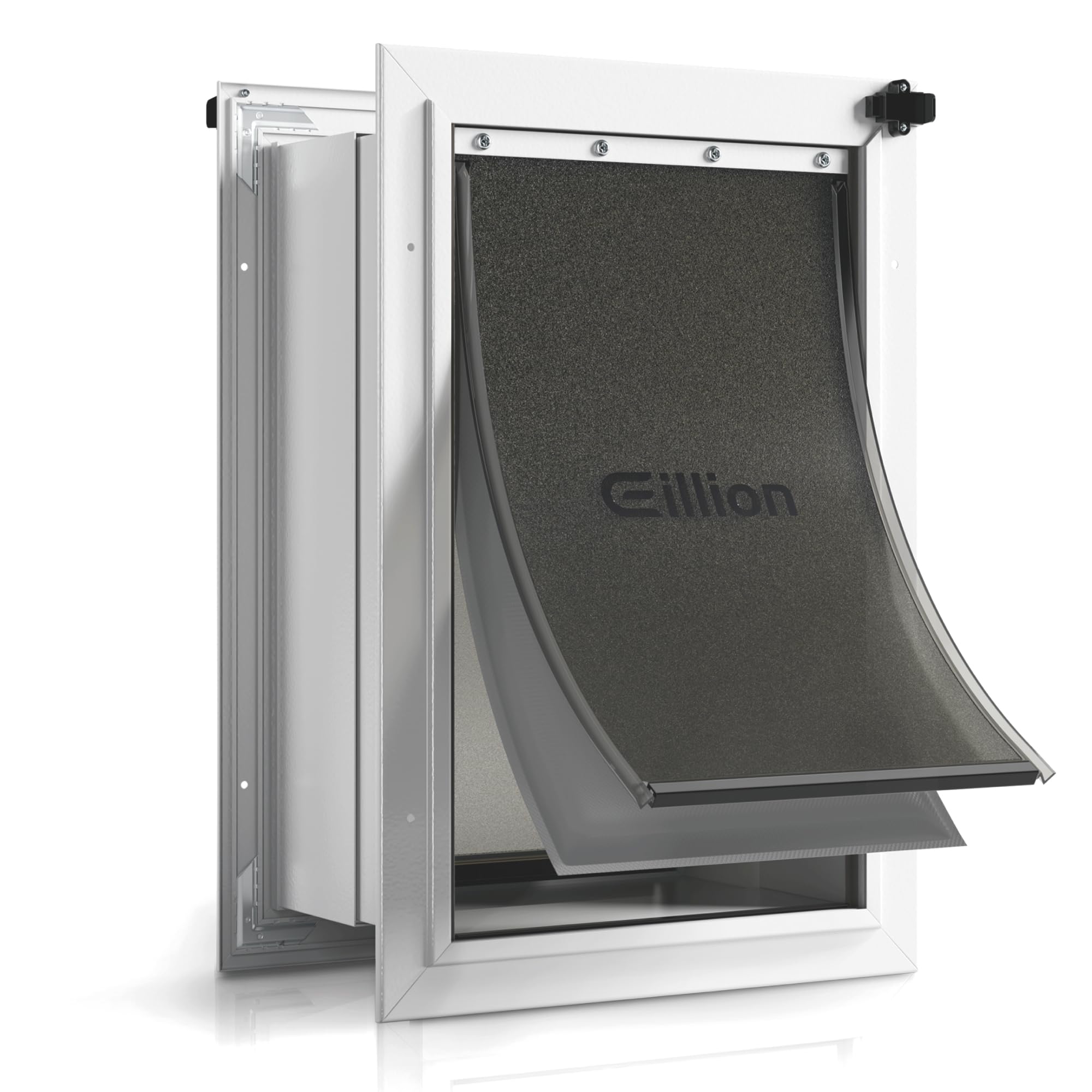 Eillion 3 Flaps Wall Pet Door with Lock & Closing Panel - Aluminum Alloy Frame Dog & Cat Door with Expandable Tunnel - Heavy Duty Design for Large Pets Up to 100 lbs - Perfect for Indoor/Outdoor Pet Access in Homes & Apartments