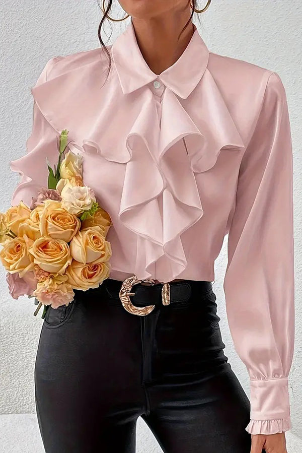Stylish Ruffled Tiered Lapel Long Sleeve Blouse for Women | Elegant Office Wear & Date Night Outfit