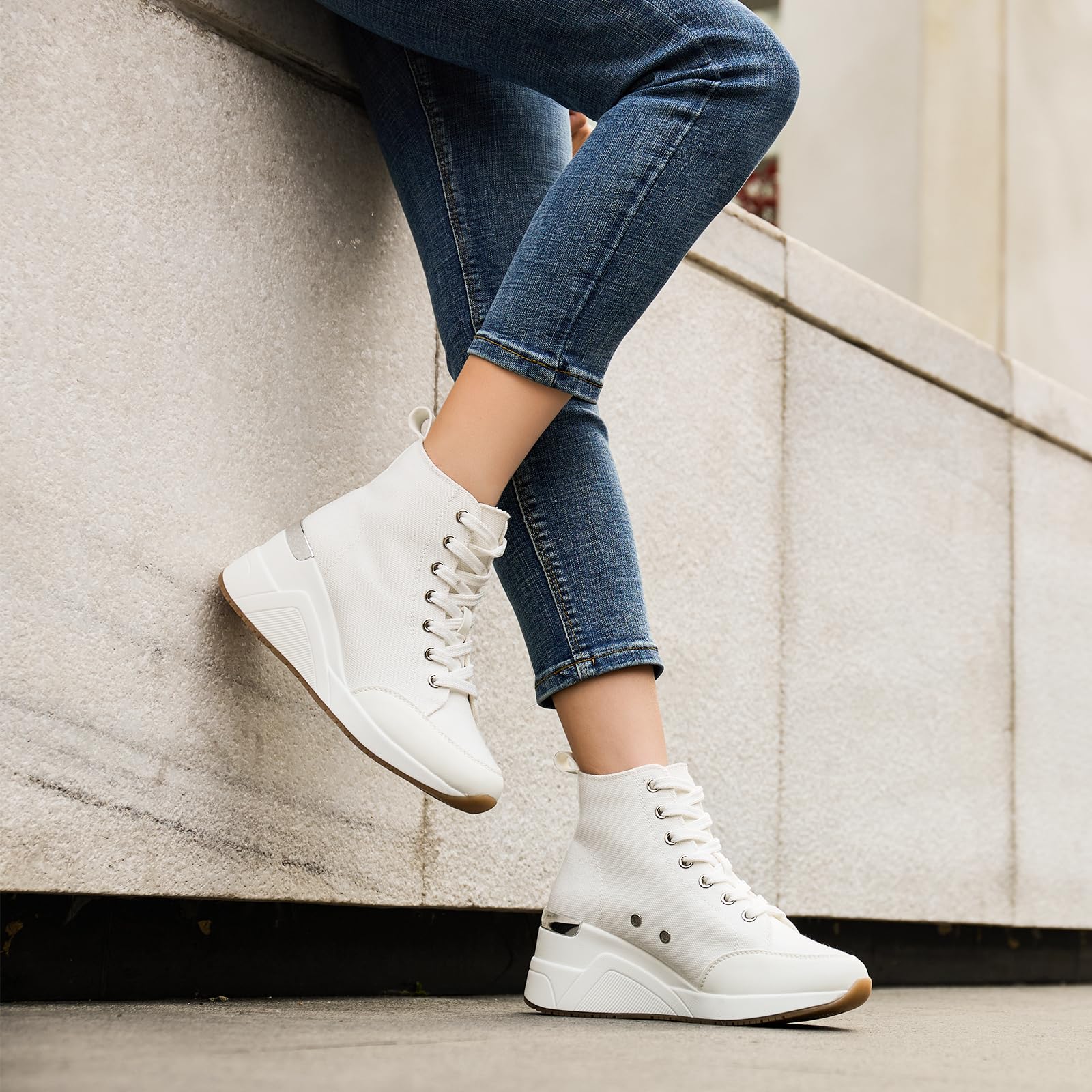 Cestfini Women's High Top Canvas Sneakers - Breathable White & Black Platform Lace-Up Shoes for Streetwear & Urban Fashion | Perfect for Casual Wear, Graffiti Art Events & Daily Comfort