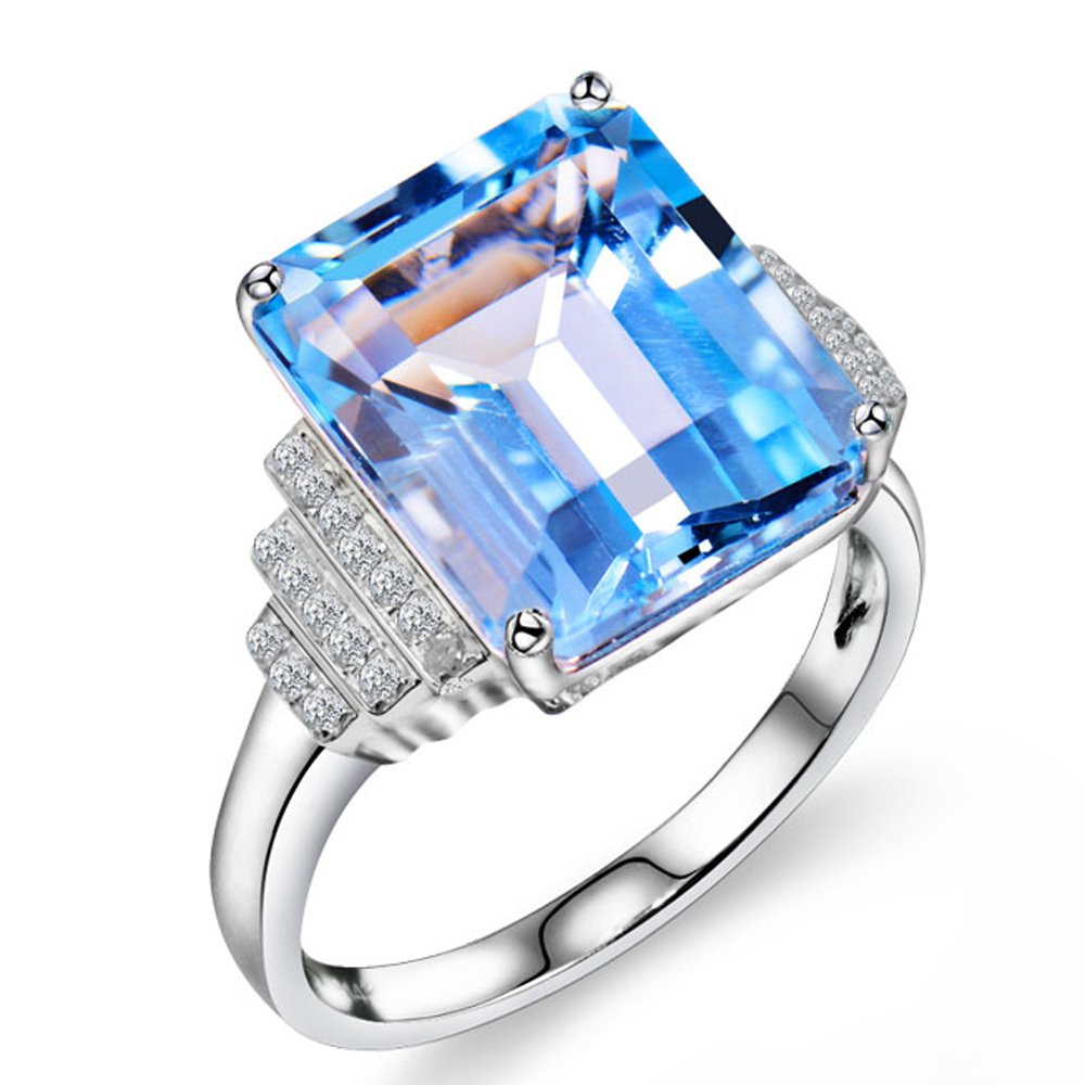 14K White Rose Gold Natural Blue Topaz Diamond Ring for Women - Elegant Engagement & Wedding Band, Perfect for Proposals, Anniversaries, and Special Occasions