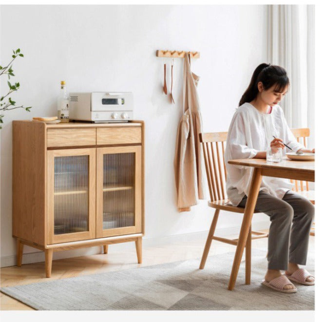 Modern Oak Solid Wood Sideboard - Scandinavian Nordic Style TV Stand, Buffet Cabinet for Living Room, Dining Room & Entryway Storage