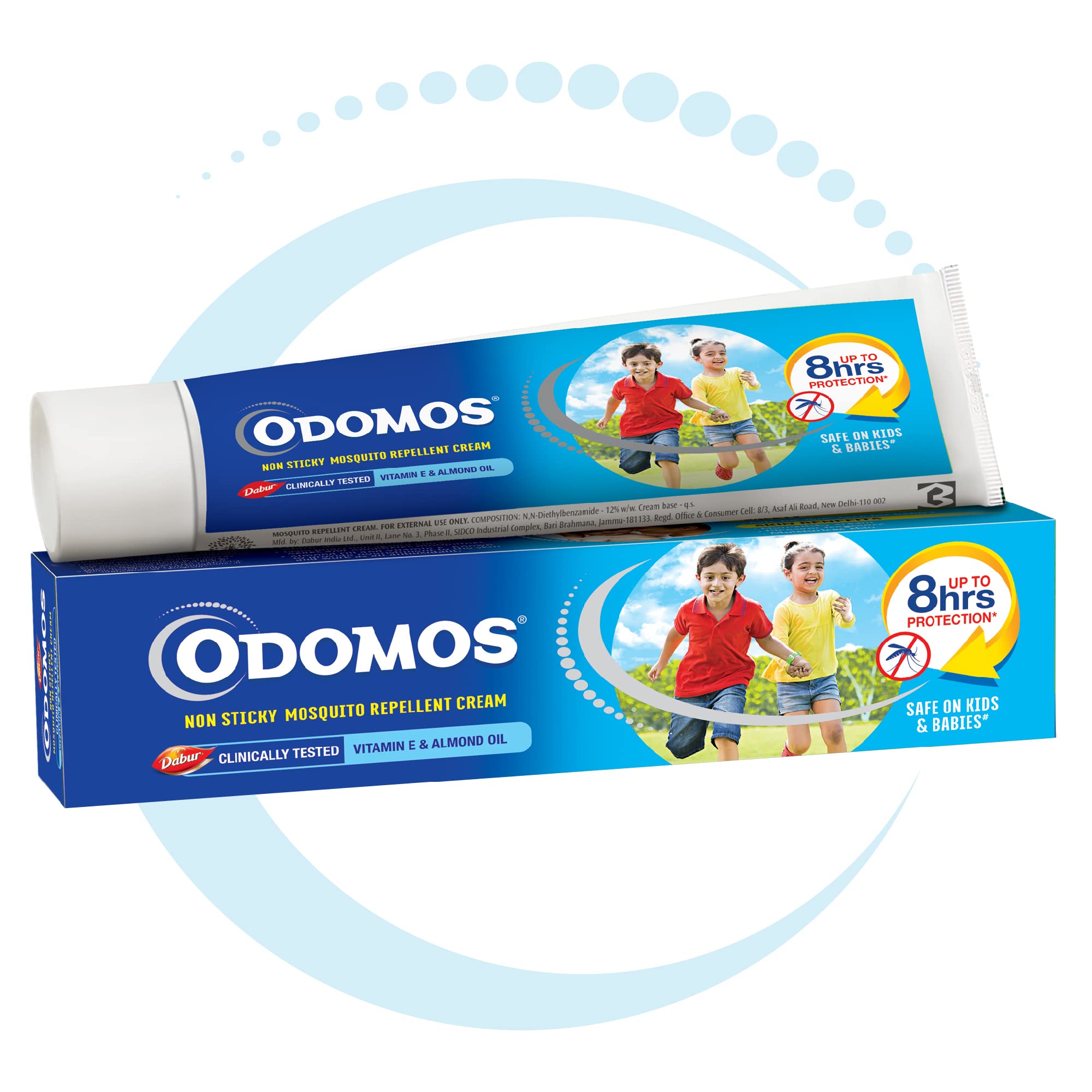 Dabur Odomos Non-Sticky Mosquito Repellent Cream with Vitamin E & Almond Oil - 100g | Natural Protection for Outdoor, Camping & Travel | DEET-Free Formula for Kids & Adults