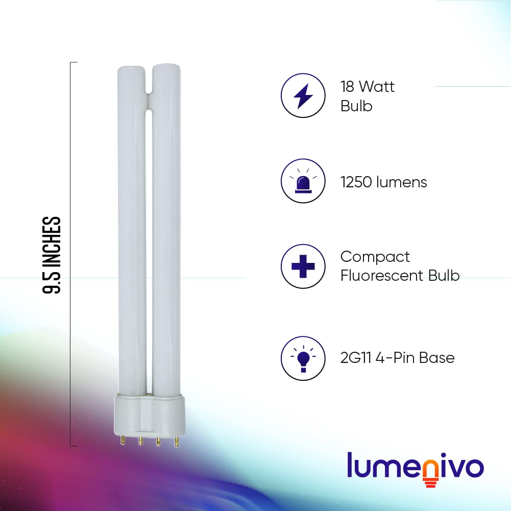 Lumenivo 18W PL Bulb 2G11 Base 4 Pin Replacement for OttLite T18330 - 3000K Warm White Light Bulbs (2 Pack) - Ideal for Table Lamps, Floor Lamps, Task Lighting in Home Office, Reading Nook & Craft Room