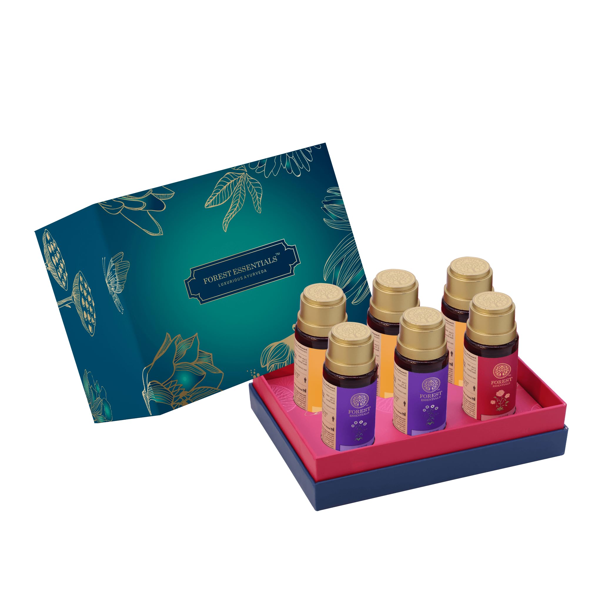 Forest Essentials Miniature Gift Set - 6 Piece Face, Body & Hair Care Kit with Face Wash, Shower Gel, Bath Oil, Body Lotion, Shampoo & Conditioner | Perfect Spa Gift for Women, Birthday & Holiday Present | Luxury Skincare & Pampering Set for Relaxation & Self-Care