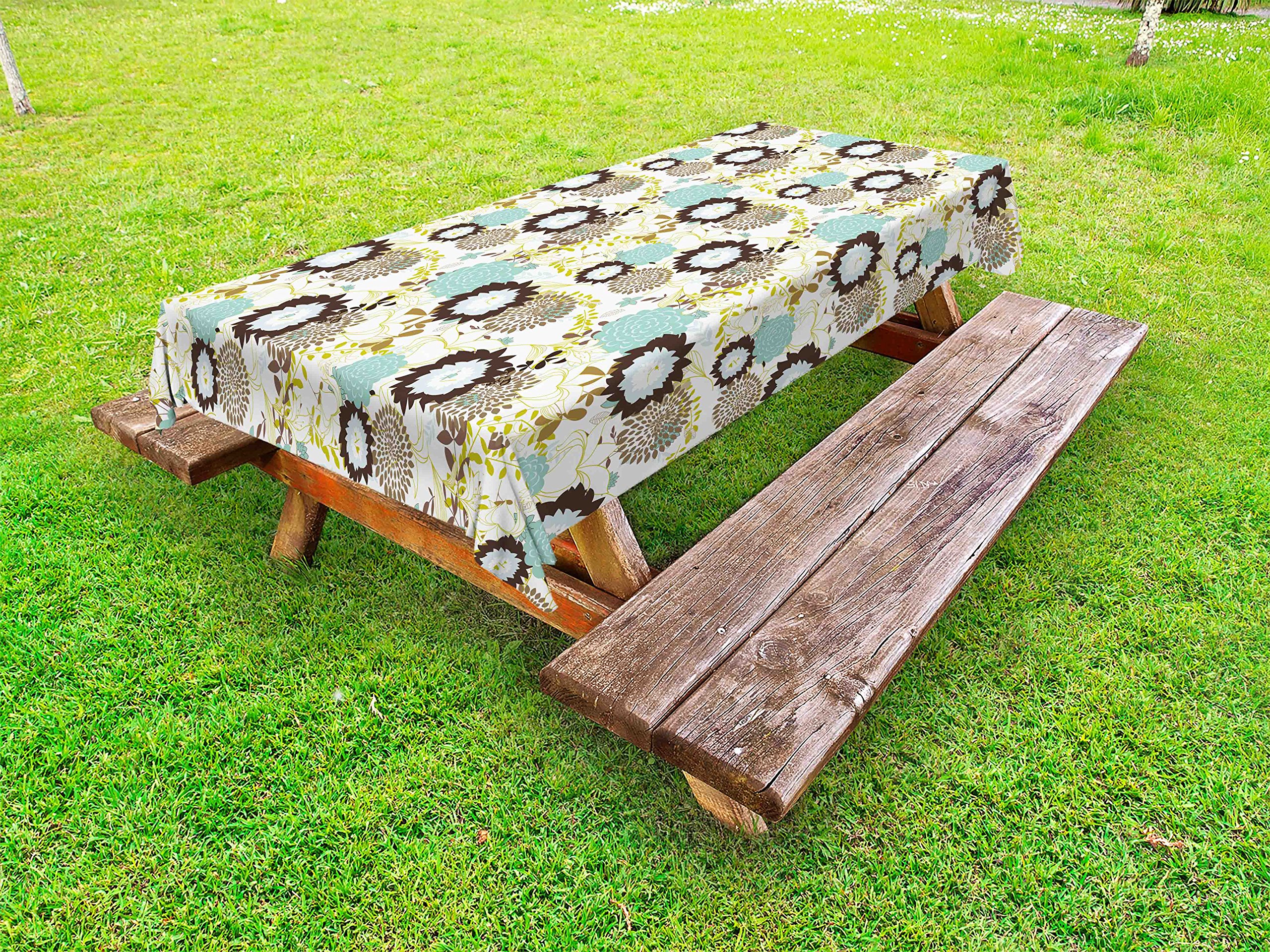 Vintage Outdoor Tablecloth by Ambesonne - Abstract Old Fashioned Exotic Flowers Retro Revival Blossoms Pattern, Washable Picnic Table Cover 58