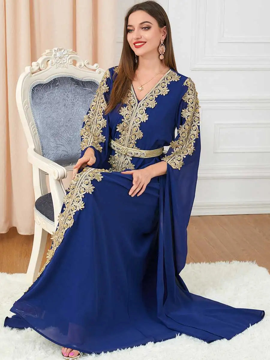Elegant Arab Women's Chiffon Caftan Dress for Evening Party, Wedding & Special Occasions - Breathable & Comfortable Middle Eastern Kaftan for Eid Celebrations
