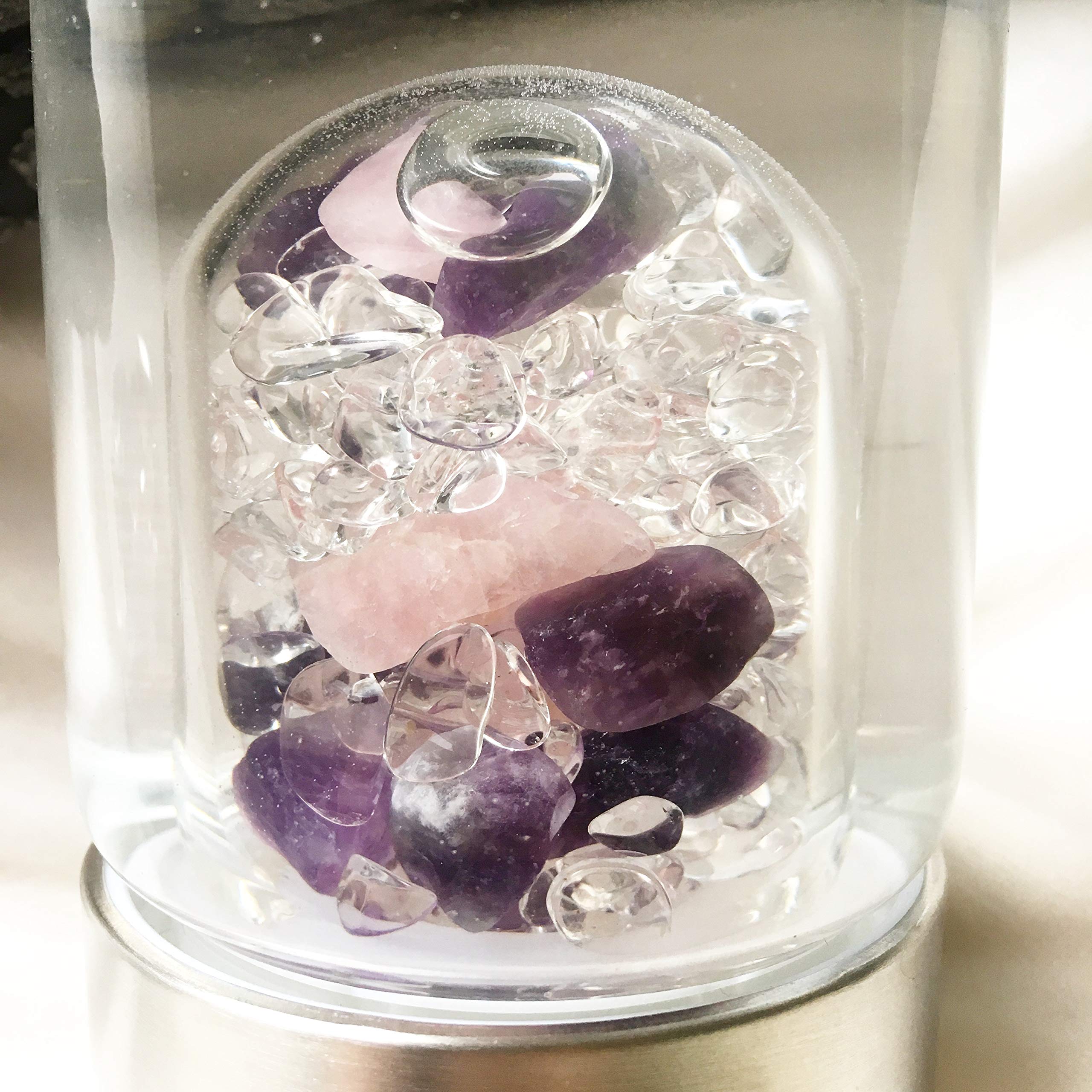 VitaJuwel ViA WELLNESS - Crystal Infused Water Bottle with Amethyst, Rose Quartz & Clear Quartz for Energy Balance, Stress Relief & Mental Clarity | Natural Healing Gemstone Water Bottle for Yoga, Meditation & Daily Wellness Hydration
