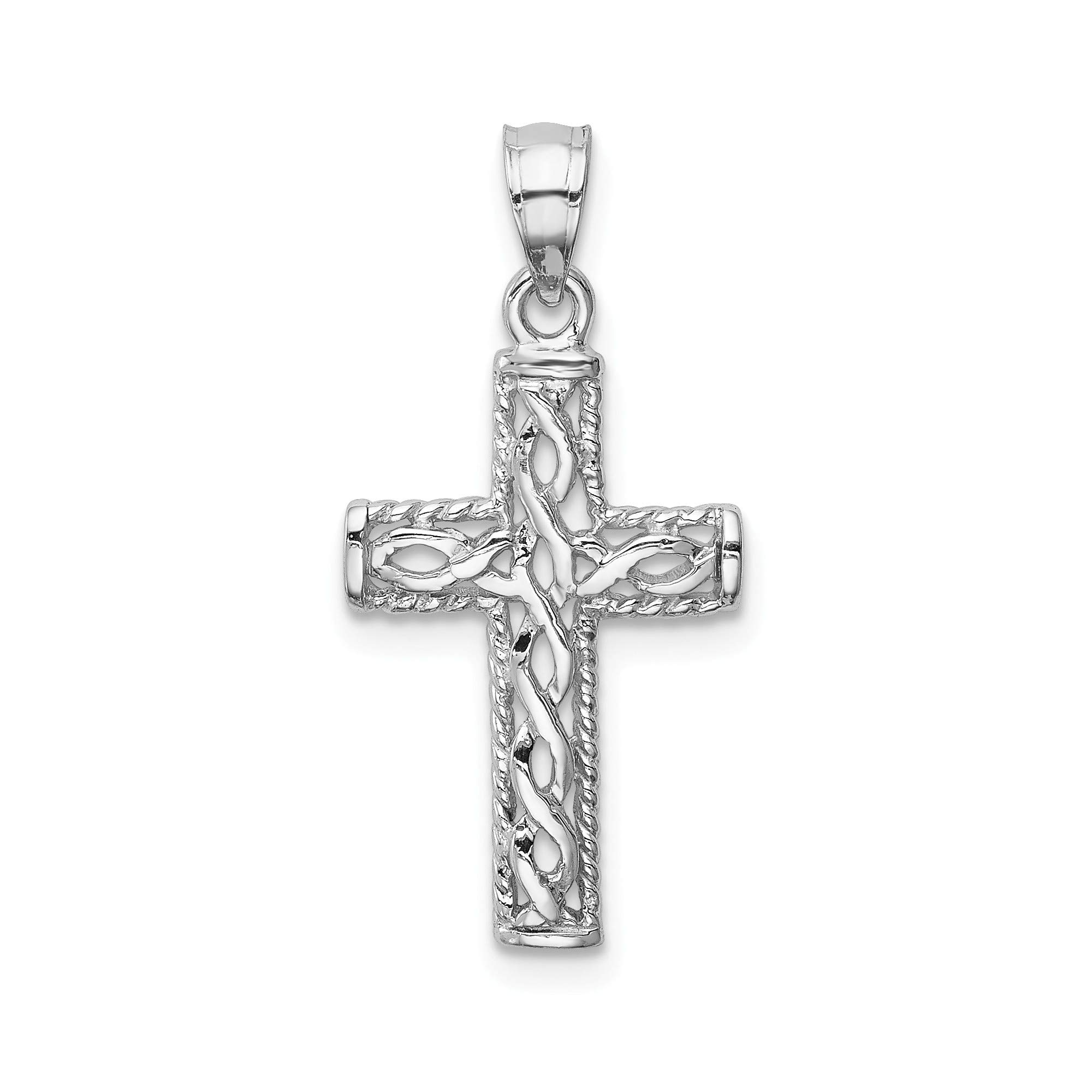14K White Gold Polished Braided Cross Pendant Necklace for Women - Elegant Religious Jewelry Gift for Baptism, Confirmation & Everyday Wear