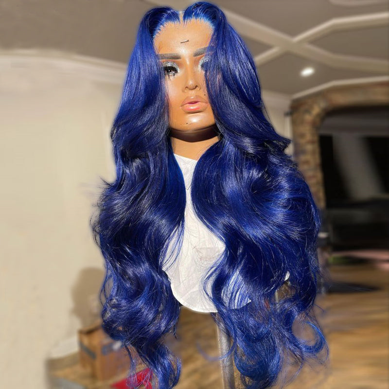 Flawless Blue Eullair Navy Blue Body Wave Straight Curly Human Hair Lace Front Wig | TikTok Saebunny Recommended | Perfect for Cosplay, Parties & Daily Wear