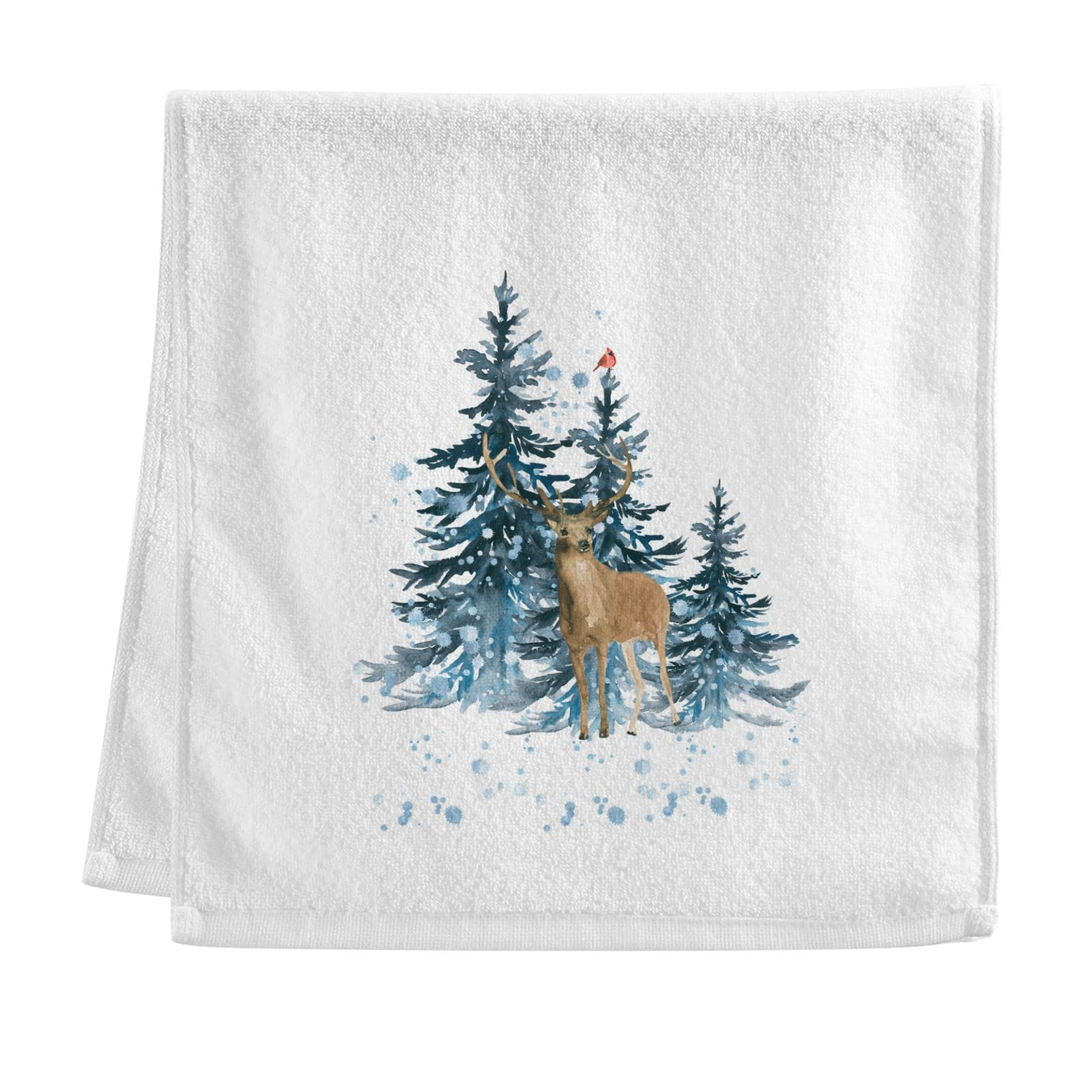 VIKKO Christmas Tree Deer Elk Hand Towel - 100% Cotton 15x29 Inch Small Bathroom Towel for Holiday Decor, Kitchen & Guest Bathroom
