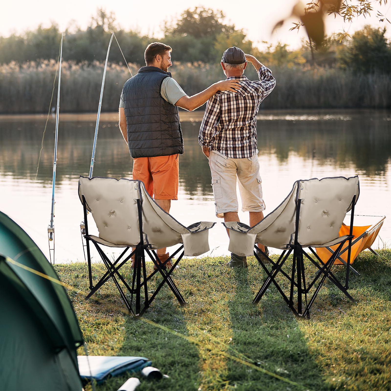 Heavy Duty Oversized Padded Camping Chair for Adults - Foldable Lawn Chair with Cooler Bag & Thick Padding (2-Pack) - Perfect for Backyard, Beach, Picnics & Outdoor Events