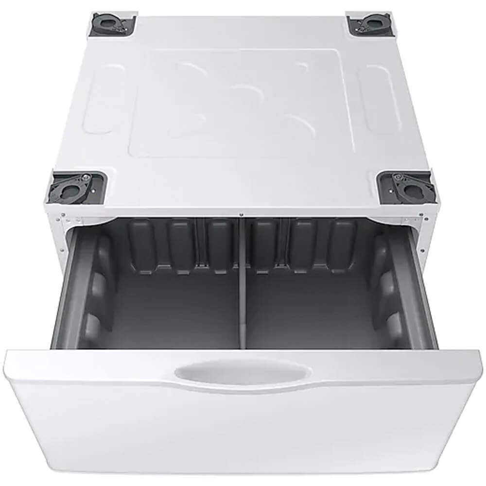 Samsung 27-Inch Washer Dryer Pedestal Stand with Pull-Out Laundry Storage Drawer | Stainless Steel | WE402NW/A3 | White | Perfect for Laundry Room Organization & Space Saving