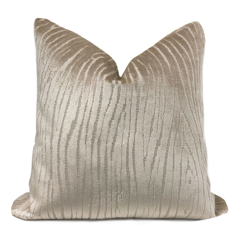 Ovid Light Sandy Brown Wave Stripe Cut Velvet Pillow Cover - Soft Decorative Throw Pillow Case for Sofa, Bed, Couch - Home Decor Accent for Living Room & Bedroom