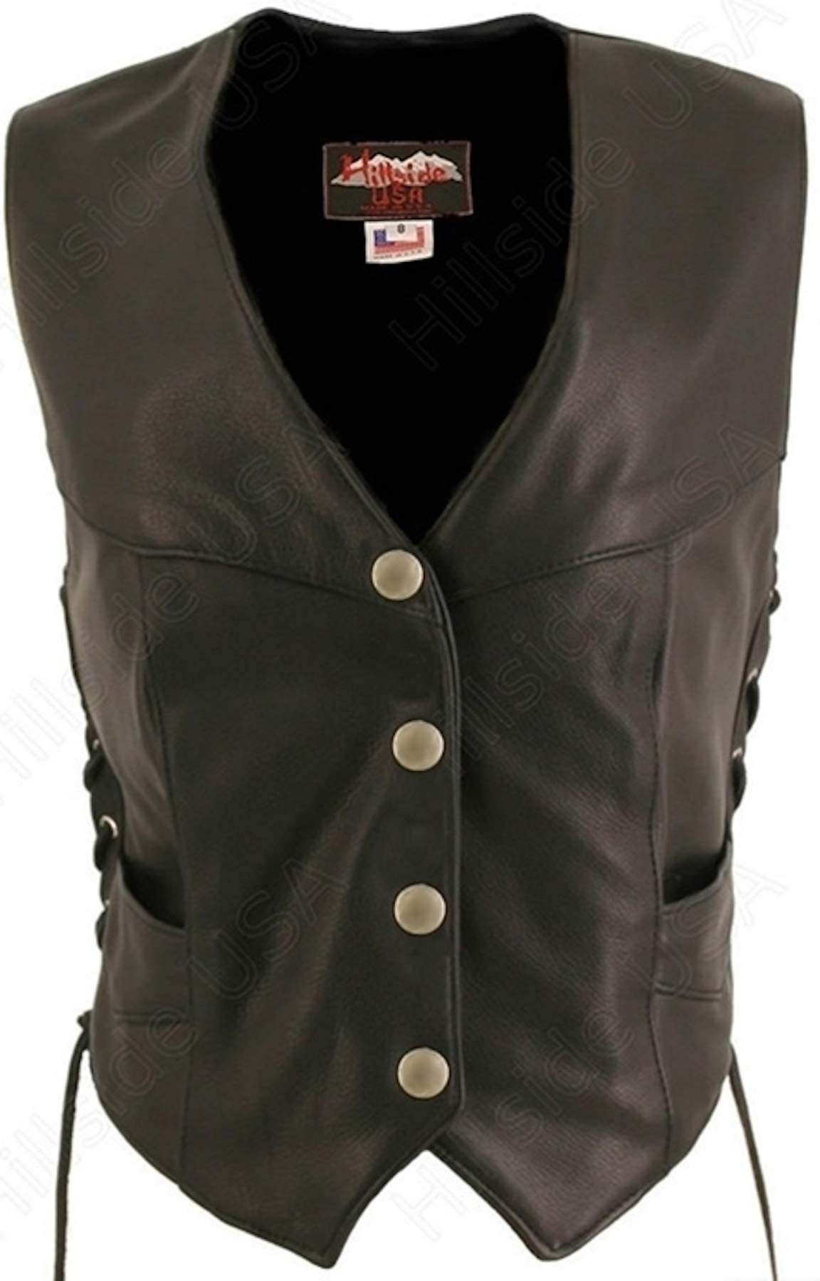 Women's Genuine Leather Motorcycle Vest with Side Laces - Made in USA - Perfect for Biker Chicks & Road Trips
