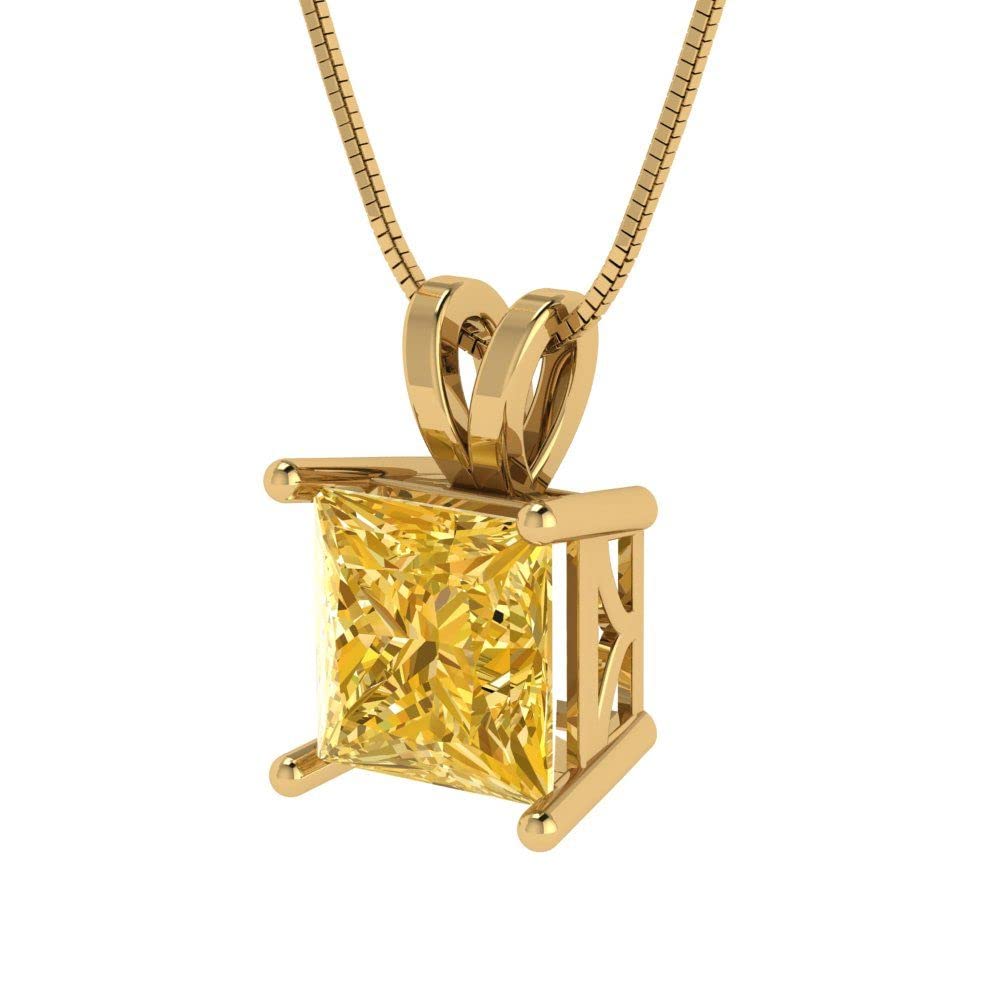 2.50ct Princess Cut Yellow Simulated Diamond Pendant Necklace - 18K Gold for Elegant Occasions