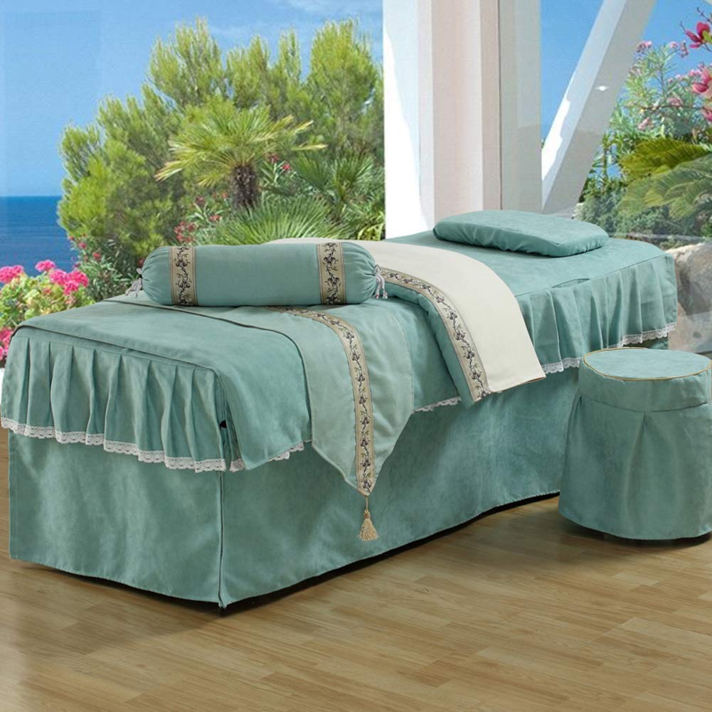 Premium 6-Piece Massage Table Sheet Set - Includes Bed Skirt, Pillowcase, Stool Cover, and Bolster Pillow - Fits 80x190cm (31x75inch) Beauty Beds - Perfect for Spa, Salon, and Professional Massage Therapy Sessions