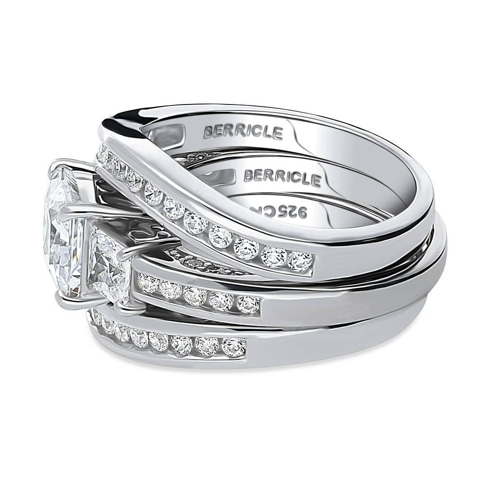 BERRICLE Sterling Silver 3-Stone Wedding & Engagement Ring Set - 1.6 Carat Princess Cut Cubic Zirconia CZ for Women, Rhodium Plated, Size 4-10 - Perfect for Proposals, Anniversaries & Special Occasions