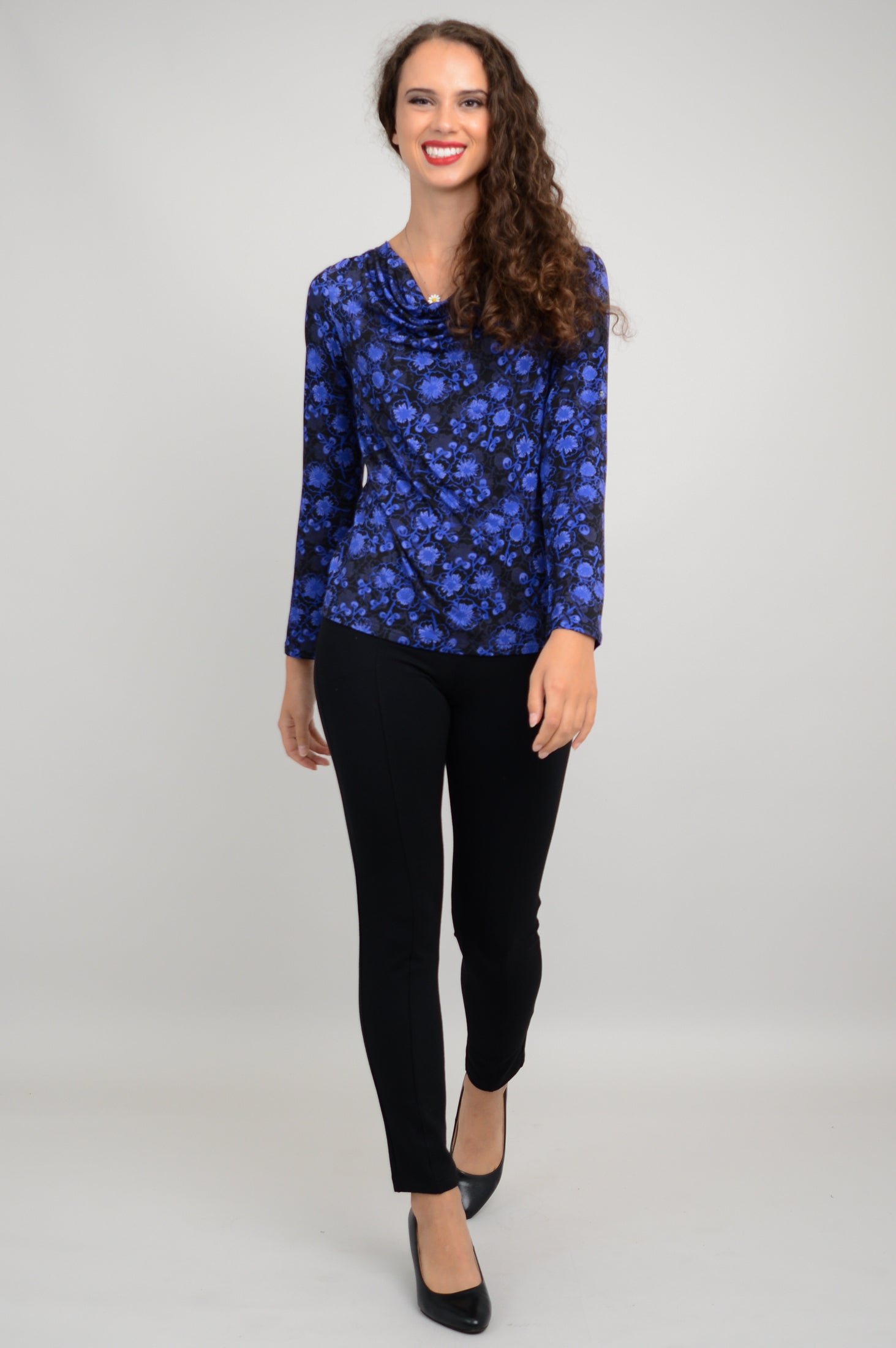 Charisse Women's Long Sleeve Blouse - Snow Flower Print Bamboo Fabric Soft Comfortable Tops for Work, Date Night & Casual Outings