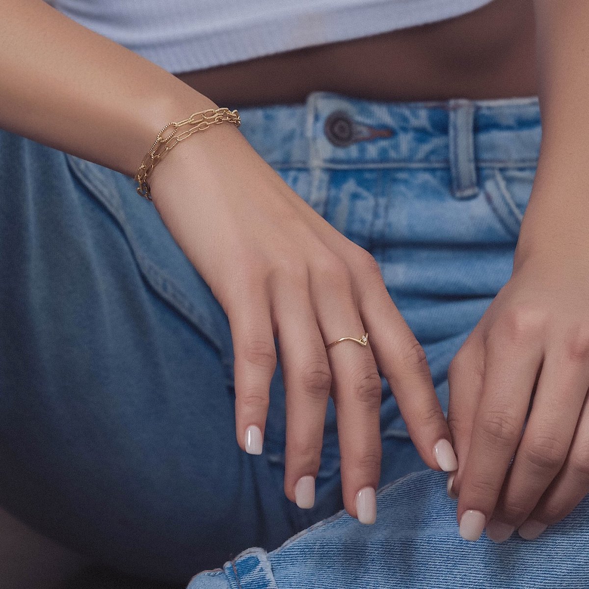 Elegant Chevron Pavé Ring for Women - 14K Gold Plated Stackable Band - Perfect for Everyday Wear, Gifts & Special Occasions