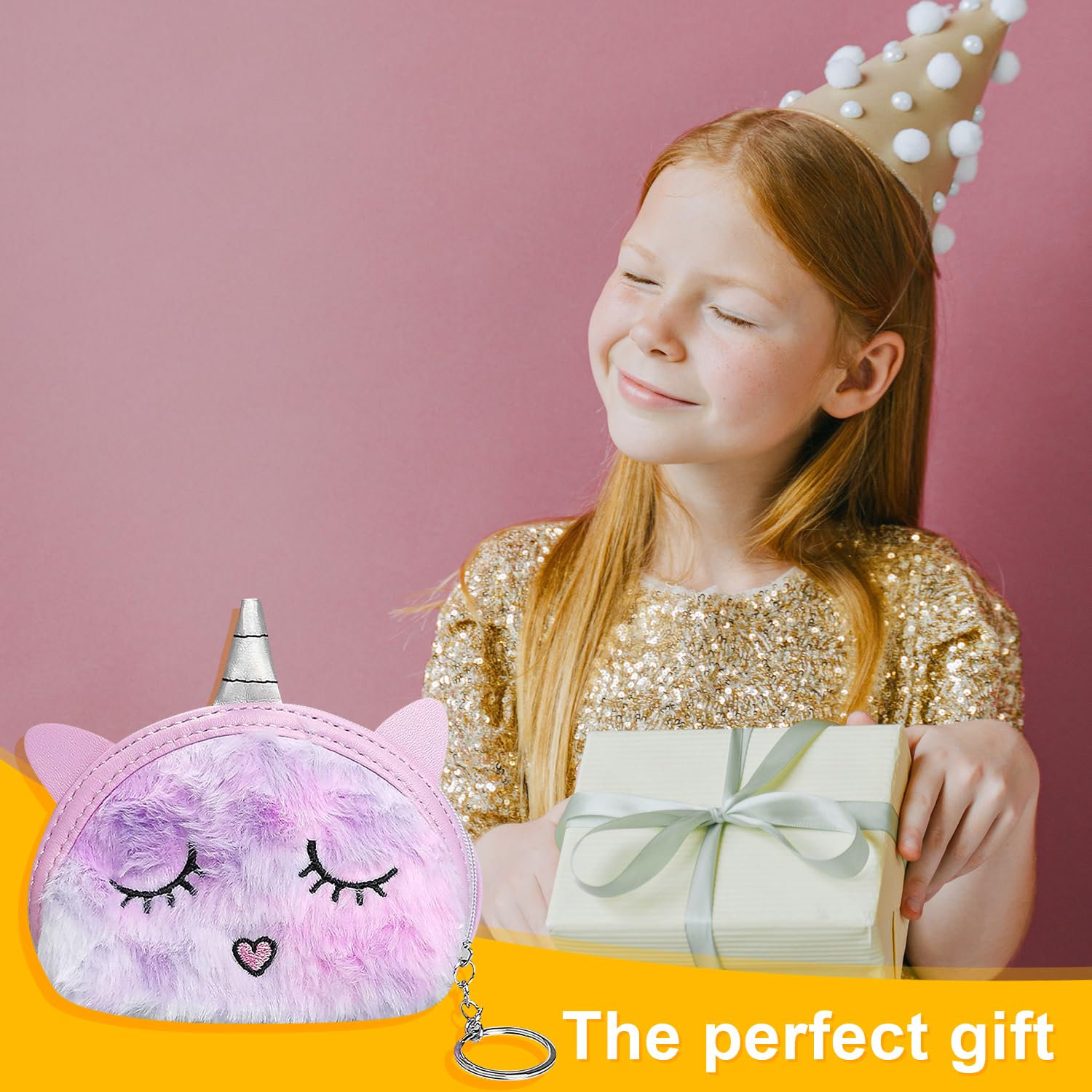 Rumyve Unicorn Plush Purse for Girls - Cute Round Cartoon Unicorn Crossbody Shoulder Handbag, Perfect Princess Gift for Toddler Kids & Teen Girls (Purple) | Birthday Party, School, Playdate & Dress-Up Accessory