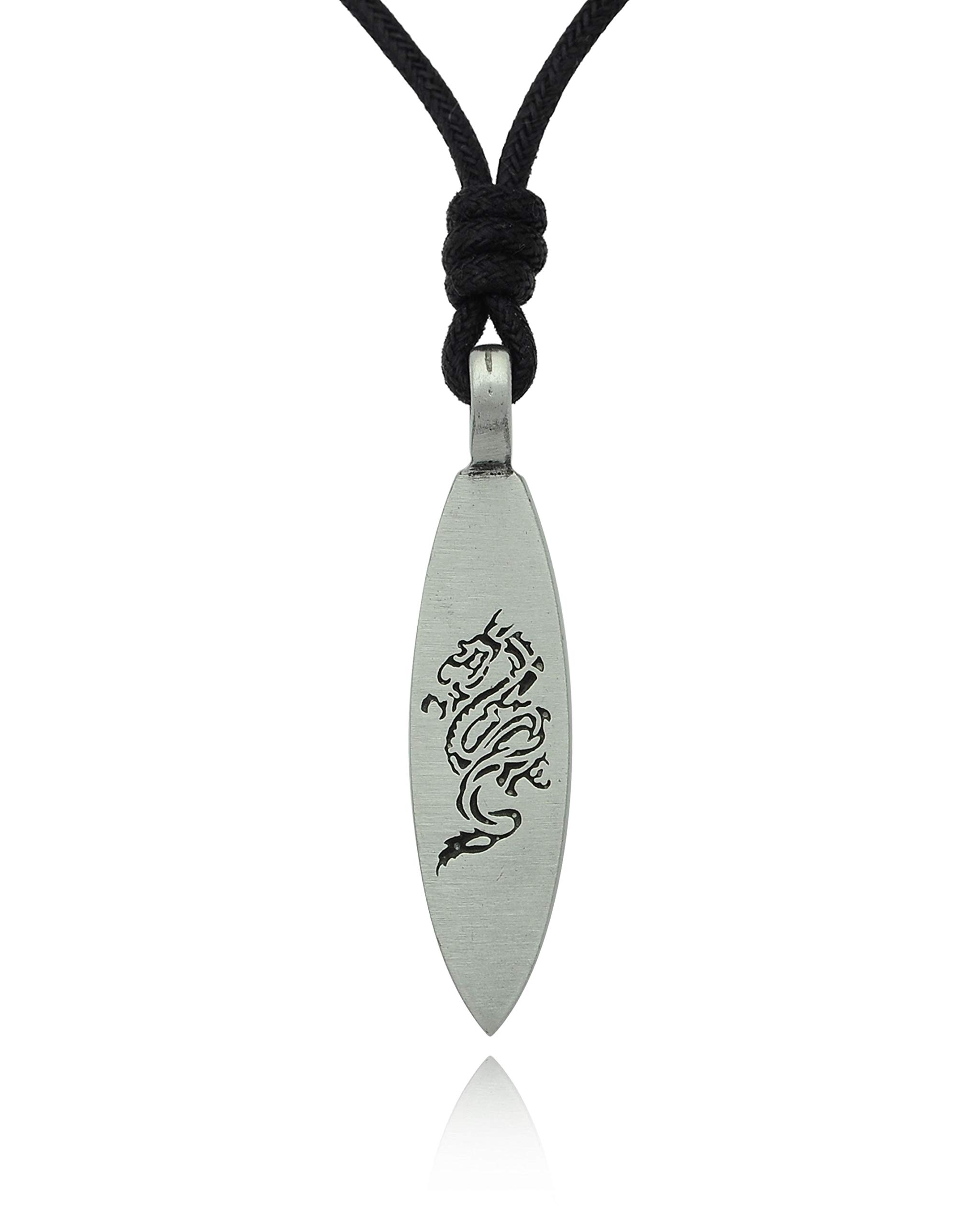 Vietguild Dragon Surfboard Charm Necklace - Silver Pewter Jewelry for Surfers