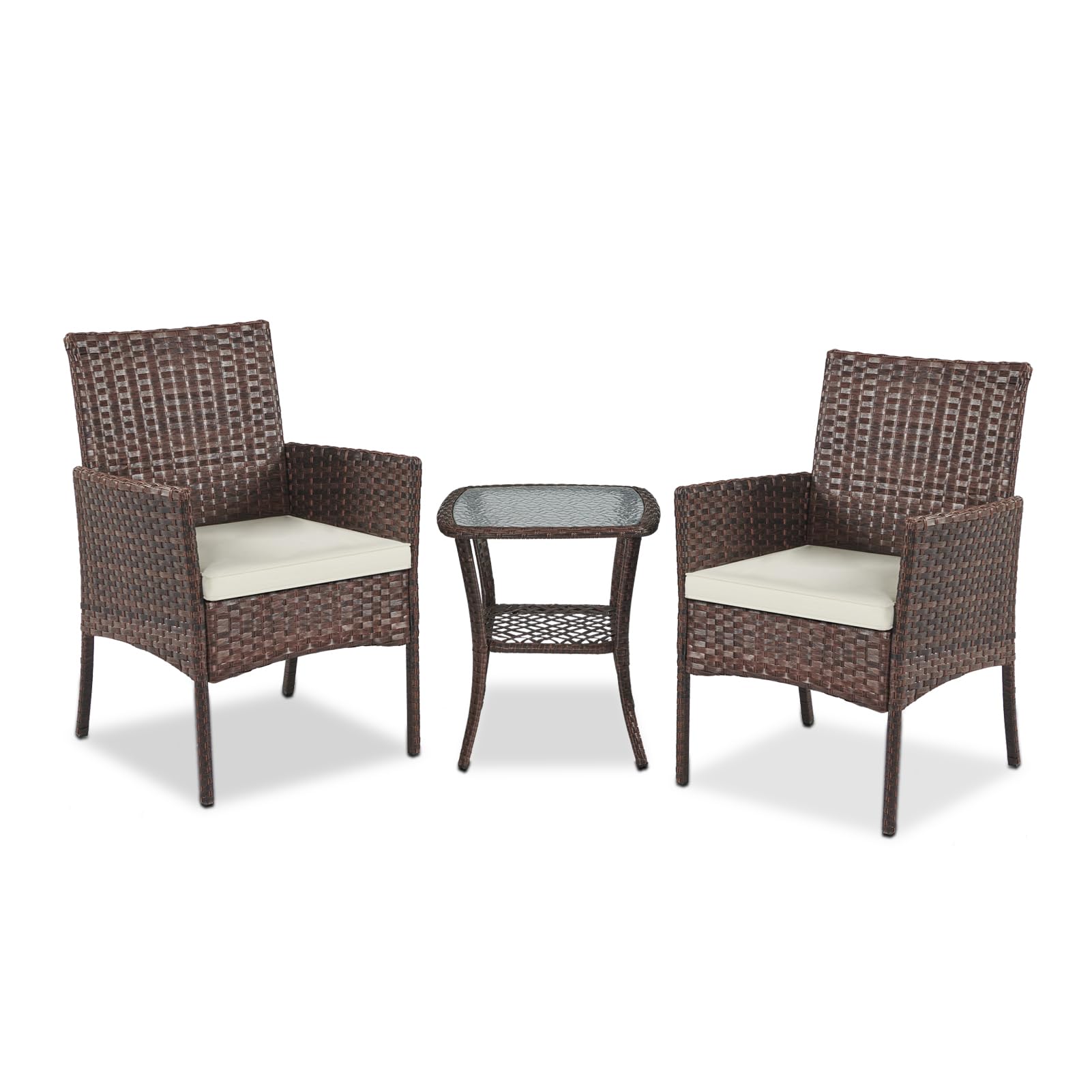 YIYAN 3-Piece Outdoor Patio Furniture Set - Rattan Wicker Chairs with Washable Cushions for Garden, Balcony, Backyard (White) | Perfect for Relaxing, Entertaining & Outdoor Dining
