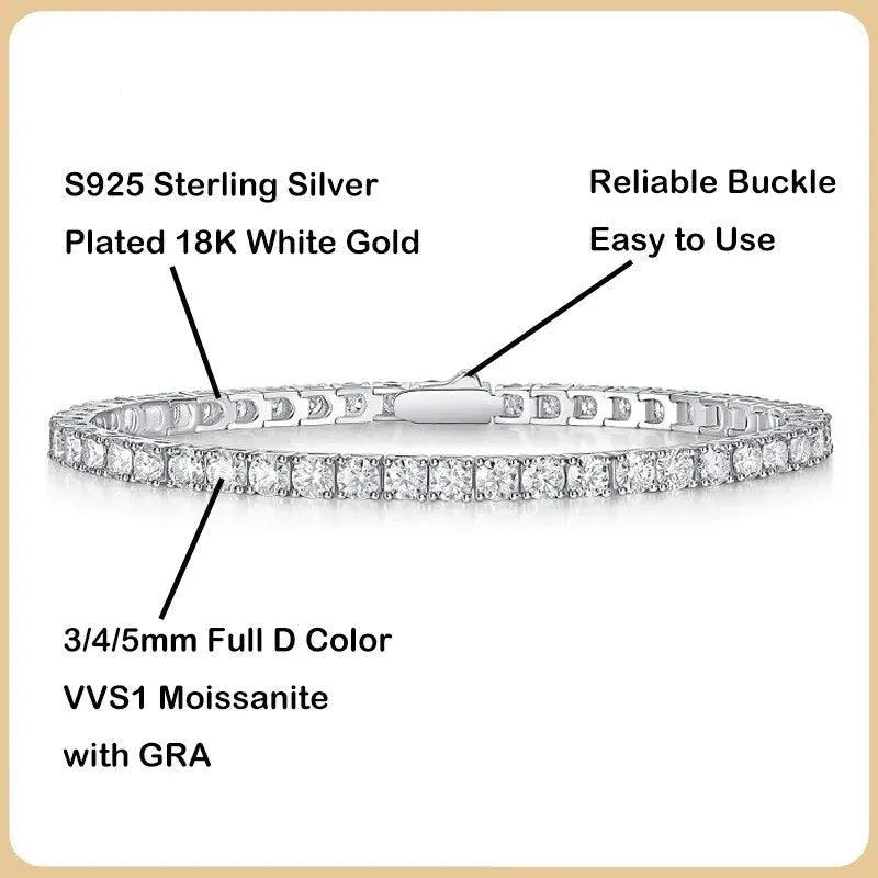 EWYA 2023 GRA Certified 3/4/5/6.5mm White Moissanite Tennis Bracelet for Women & Men - 925 Sterling Silver Diamond Link Bracelet - Perfect for Weddings, Anniversaries & Special Occasions