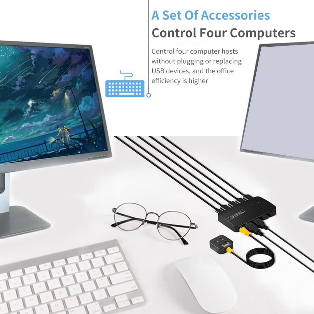 Tsadeer 4 Port KVM Switch - 4 Input 4 Output USB HDMI VGA Adapter for Laptop, Computer, Printer, Keyboard, Mouse & Monitor | Perfect for Home Office, Gaming Setup & Multi-Device Workstations