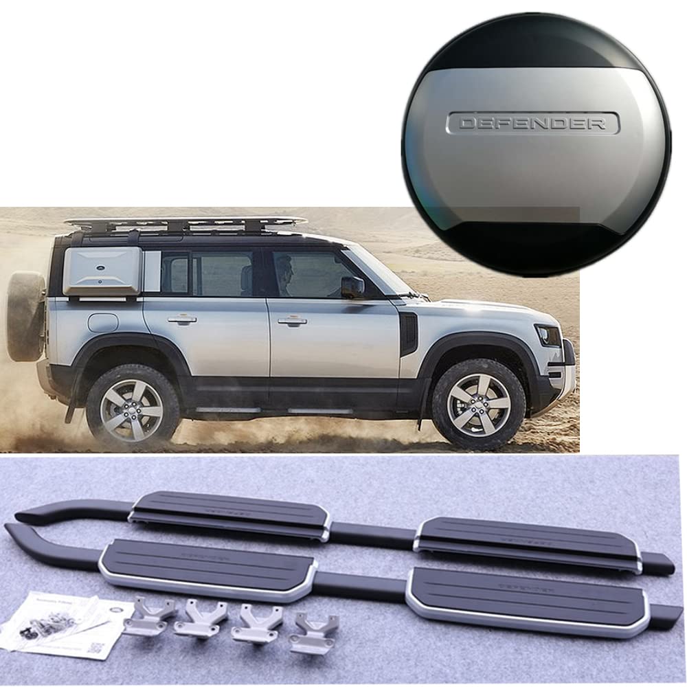 LR Defender L663 2020-2021 Spare Tire Cover & Running Board - ABS Plastic Wheel Cover with Side Bar Pedals | Off-Road Protection & Stylish Upgrade for Adventure Vehicles