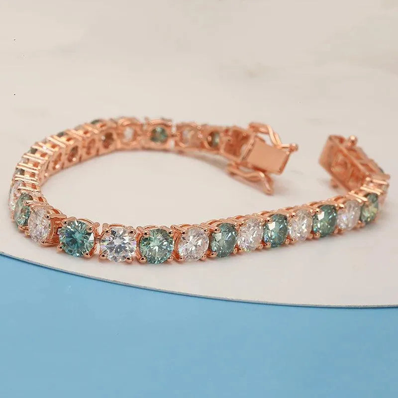 10K Gold Double Color Moissanite Tennis Bracelet for Women - 5mm 14.5ctw Elegant Jewelry Gift for Anniversary, Wedding & Special Occasions
