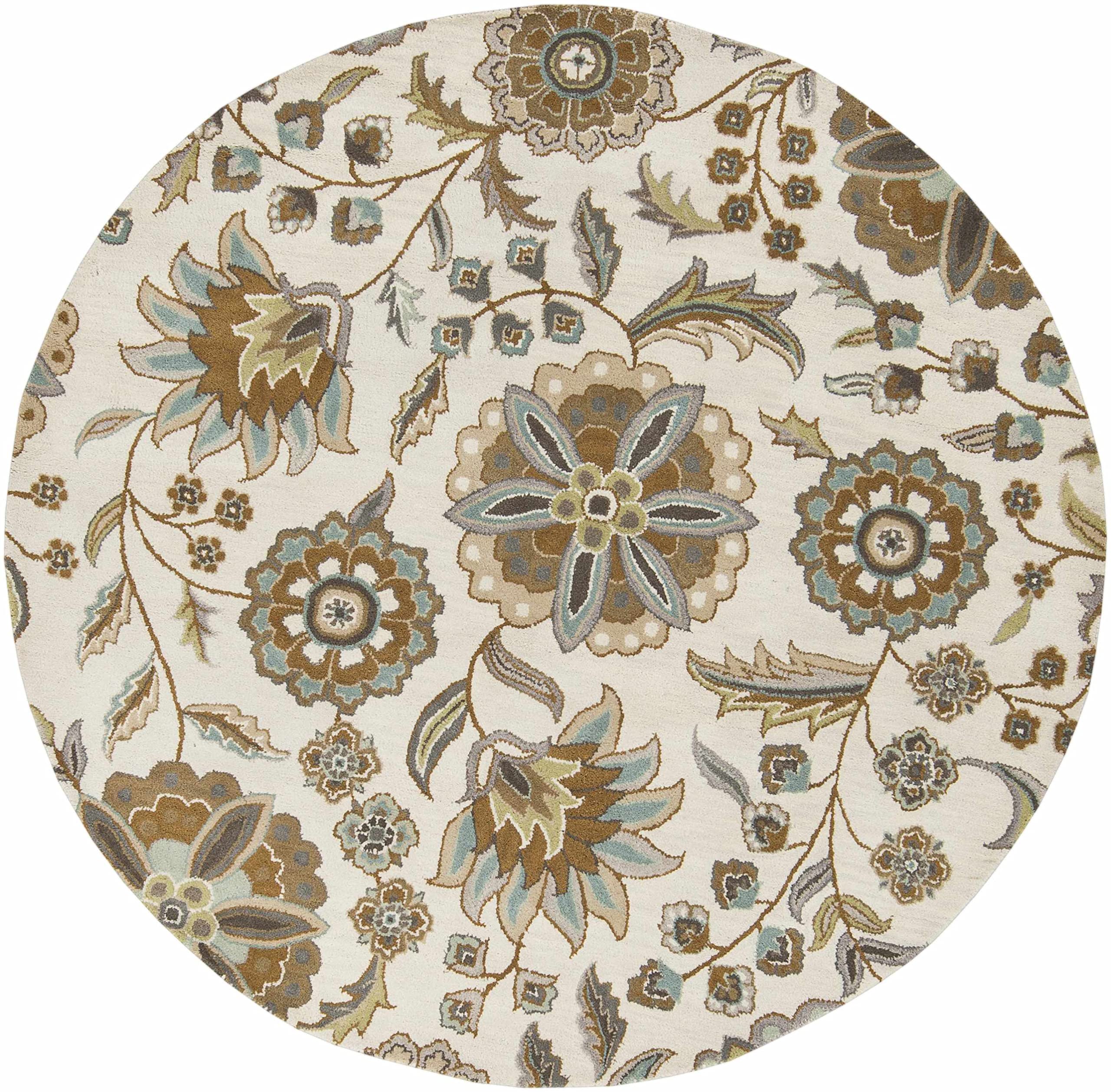 Hauteloom Mack Wool Area Rug for Living Room & Bedroom - Transitional Design in Blue, Gray, Brown - 6' Round Soft Rug - Perfect for Cozy Home Decor & Modern Interior Styling