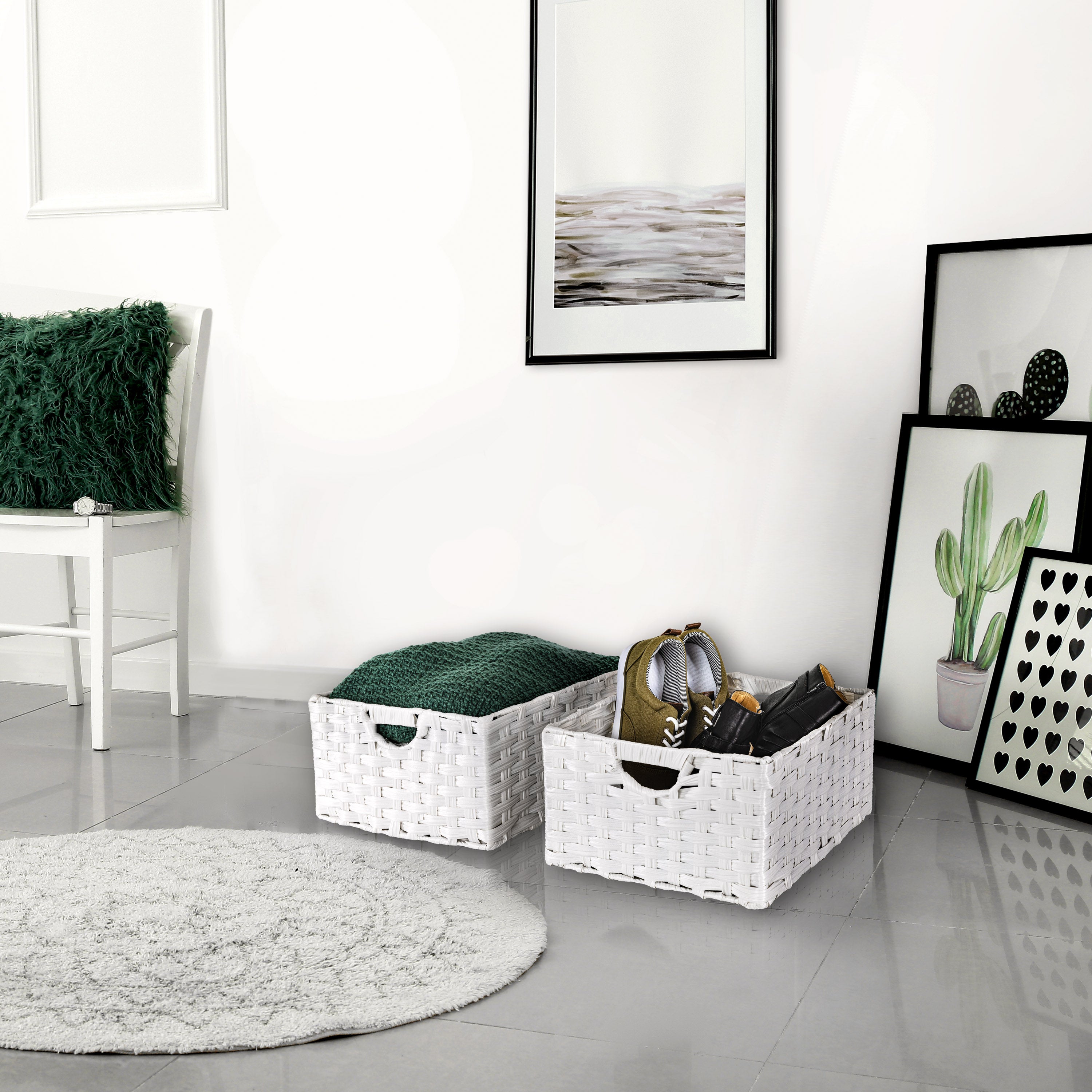 Handwoven Rattan Basket Set of 2 - Natural Woven Storage Baskets for Home Organization, Laundry, Toys & Decor | Perfect for Nursery, Bathroom & Living Room