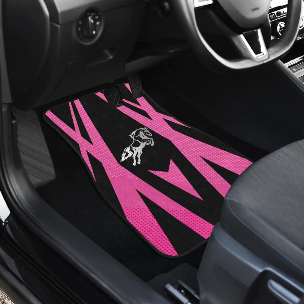 Premium Black & Pink Mustang Horse Custom Metallic Car Floor Mats - Non-Slip, Durable All-Weather Protection for Ford Mustang (2015-2023 Models) | Perfect for Car Enthusiasts & Gift Giving