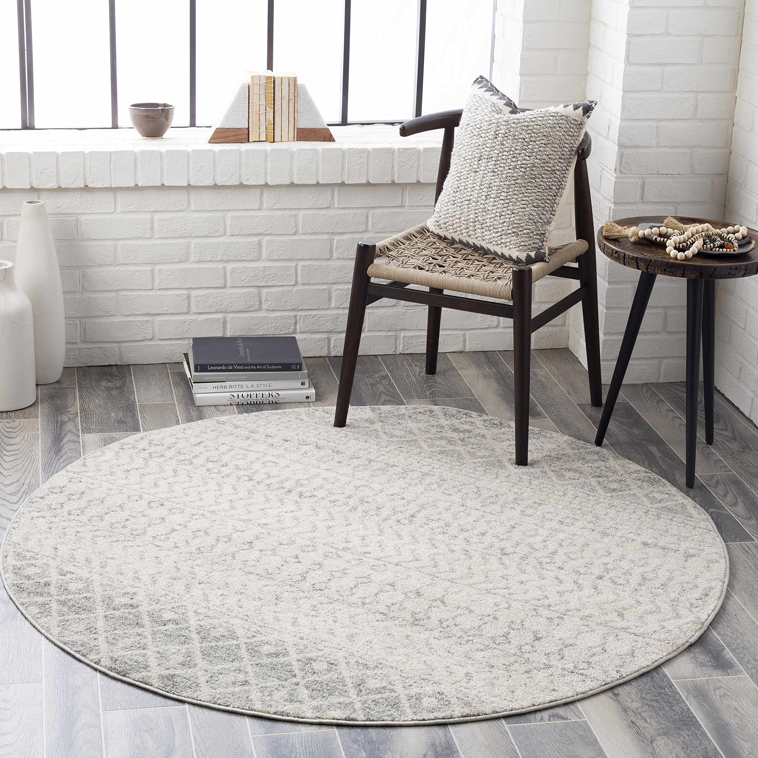 Bohemian Global Style Hauteloom Harput Area Rug - 10' Round Gray & White Handwoven Rug for Living Room, Bedroom - Perfect for Boho Chic Decor & Cozy Home Ambience